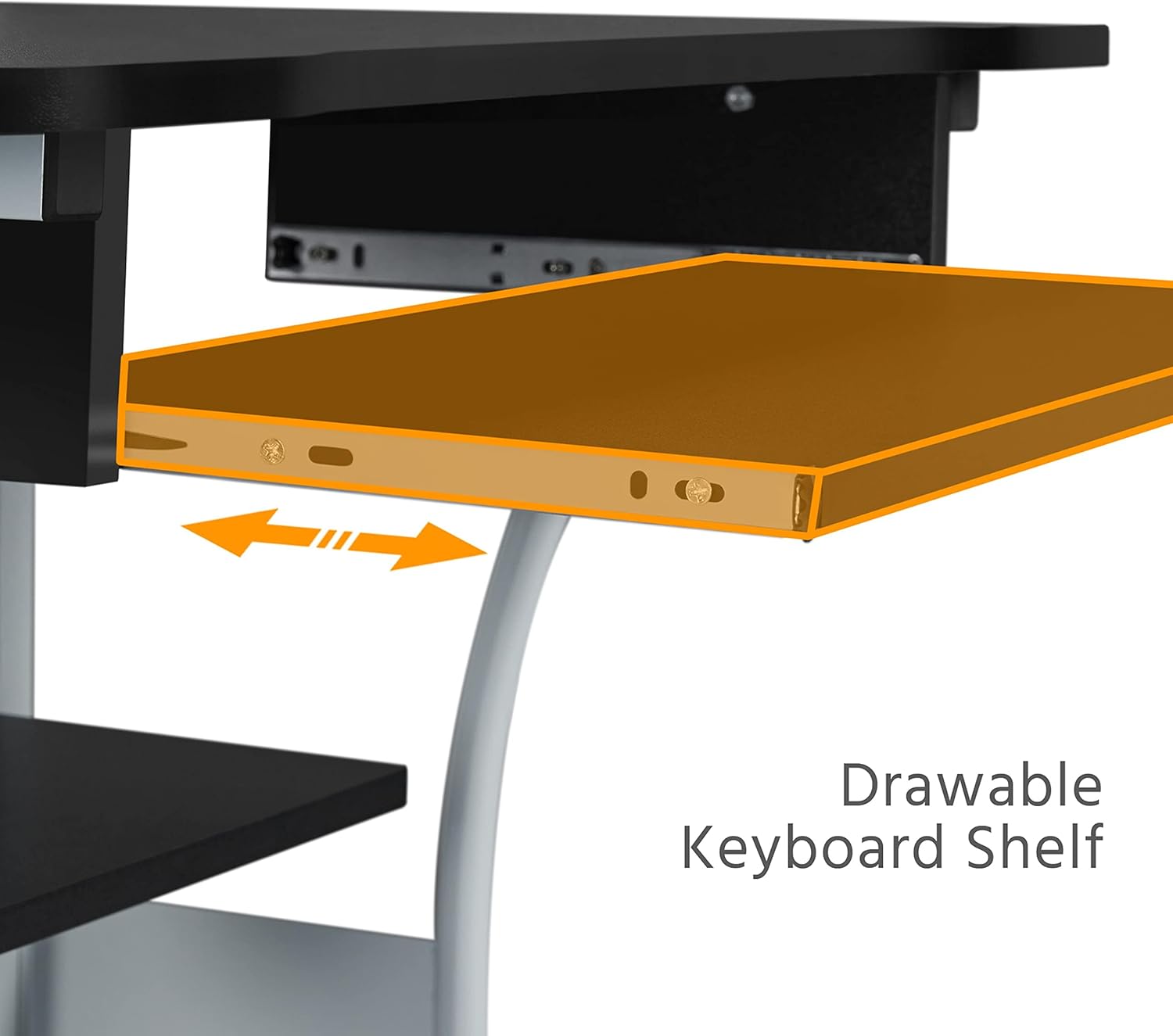 Yaheetech Kleiner Schreibtisch, 80 cm breit, Vintage Computertisch im Industriedesign mit Rollen & Ablage, PC-Tisch mit Tastaturfach aus Holz und Metall, Schwarz – Bild 8