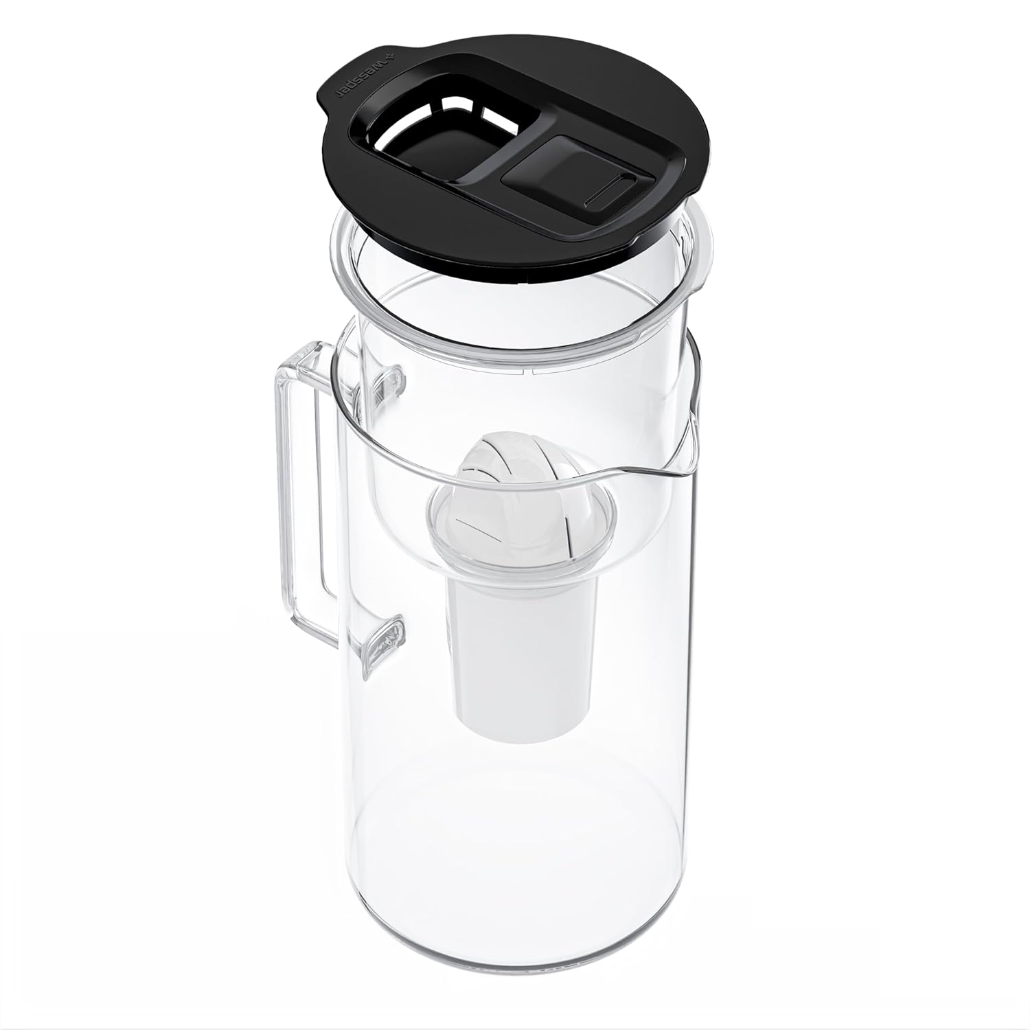 Wessper Glas-Wasserfilterkanne mit Wasserfilterkartuschen für Trinkwasser 2 L, Glaskanne mit intelligentem Filterzähler, Set inklusive 1 x Filter mit Aktivkohleschwarz – Bild 2