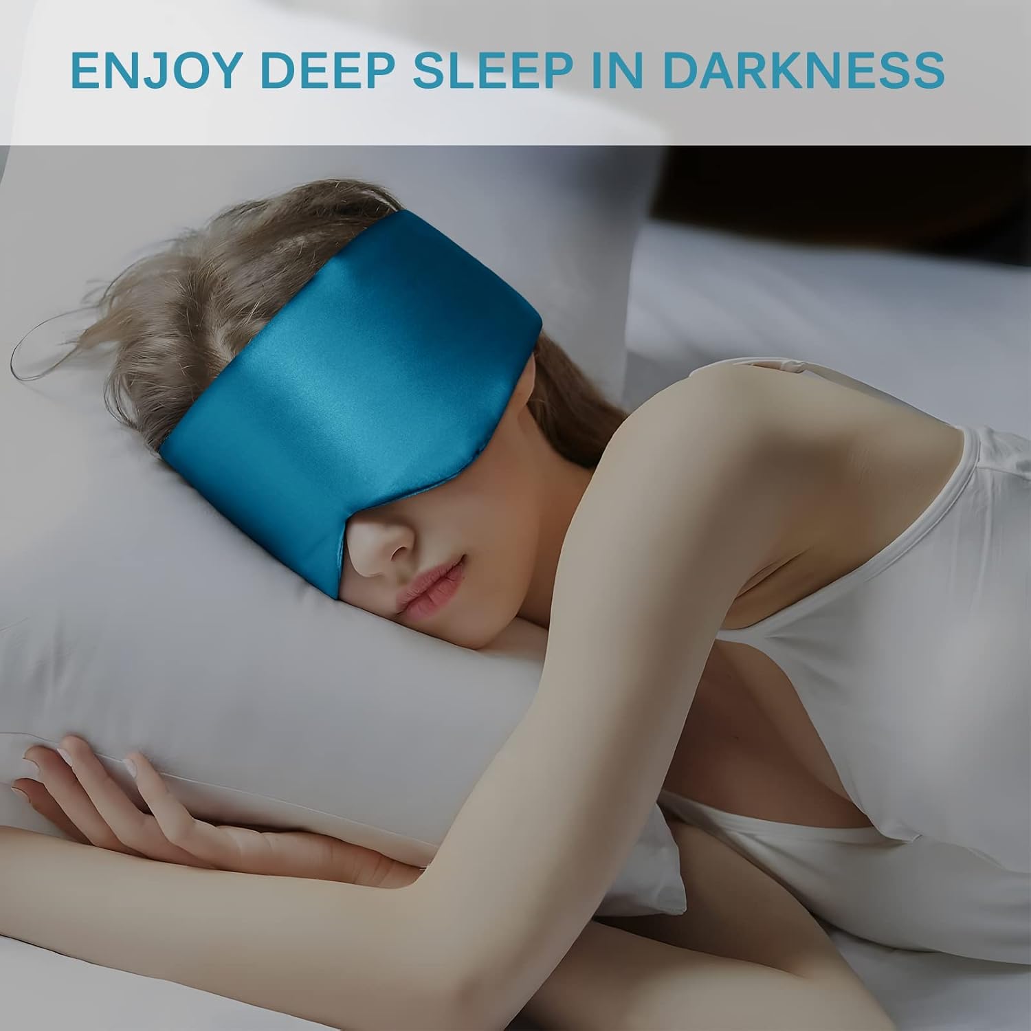 OLESILK Schlafmaske aus 100 % Maulbeerseide, Augenmaske mit verstellbarem Kopfband für Männer und Frauen, große Schlafmaske und Augenbinde für Nachtschlaf, Reisen und Nickerchen, Pfauenblau – Bild 9
