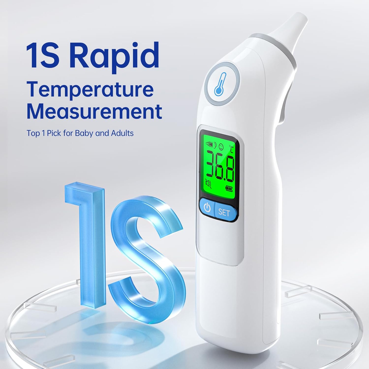 Ohrthermometer, Ohrenfieberthermometer für Babys und Erwachsene, digitales Infrarot-Thermometer mit 24 Einweg-Schutzkappen – Bild 2