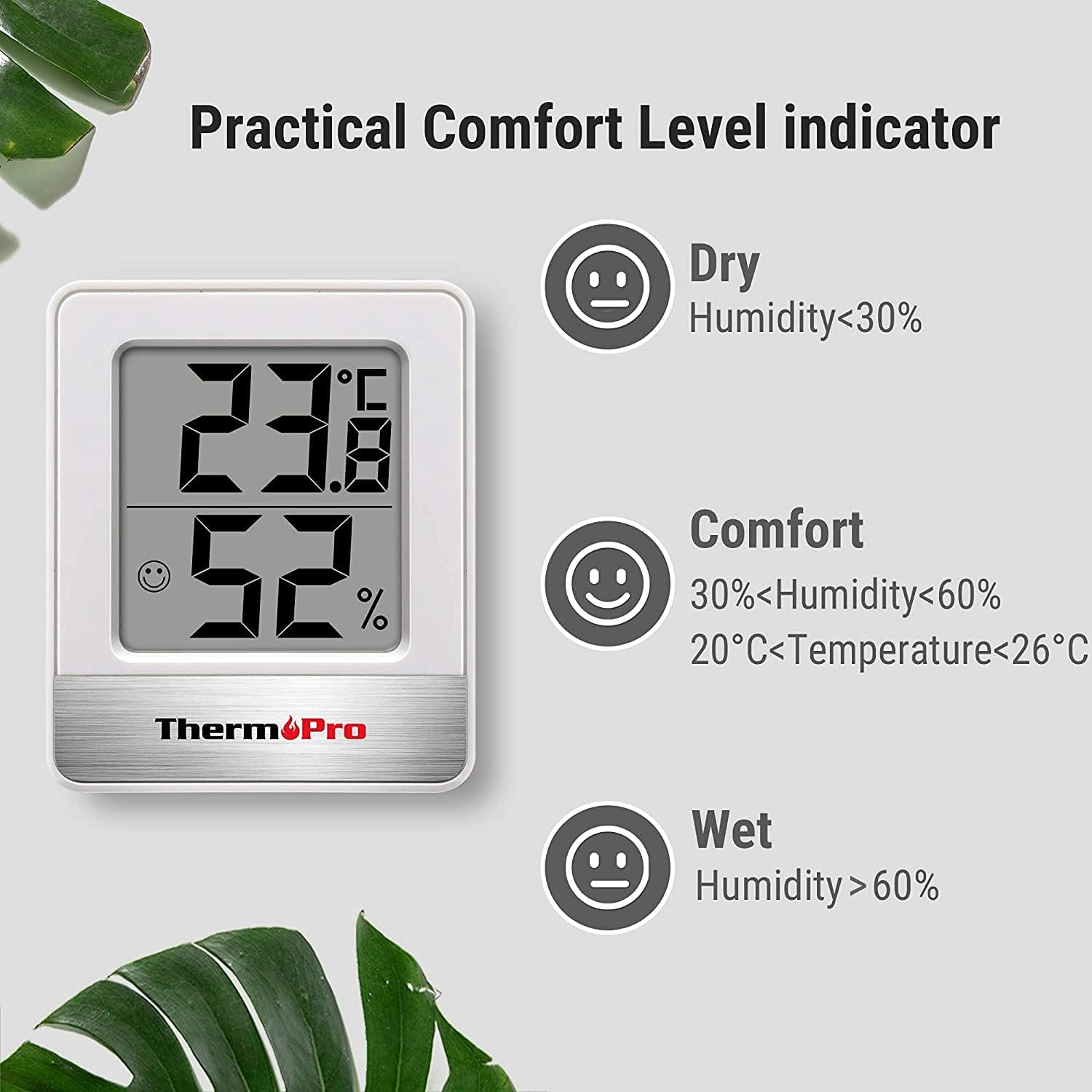 ThermoPro TP49W-3 Digitales Mini-Thermo-Hygrometer-Thermometer, Raumthermometer für den Innenbereich, 3 Temperatur- und Luftfeuchtigkeitsmessgeräte mit Smiley-Anzeige – Bild 4