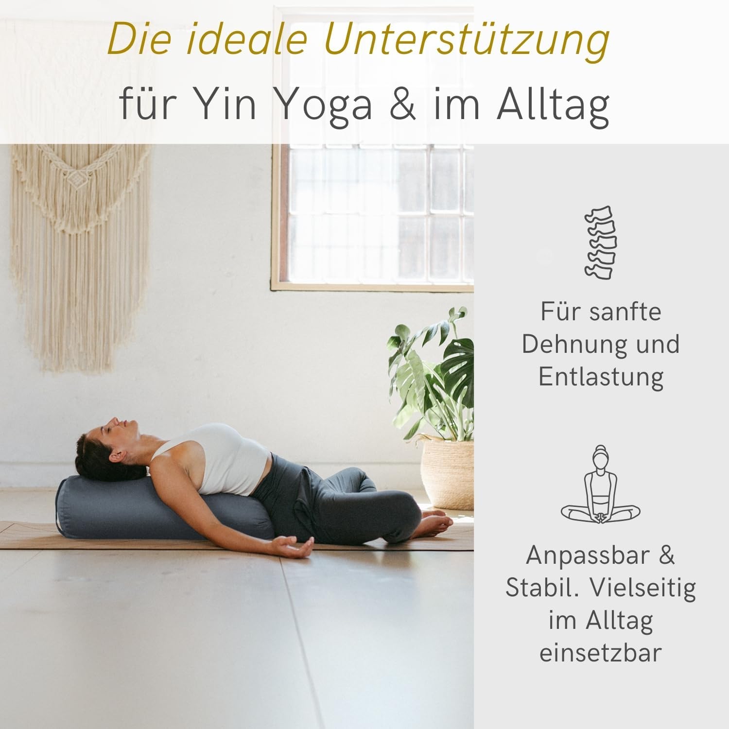 Lotuscrafts, Yogarolle für Yin Yoga, Durchmesser 24 cm, mit Dinkelfüllung, waschbarer Baumwollbezug, Yoga Bolster Rolle für Restorative Yoga, GOTS zertifiziert – Bild 4