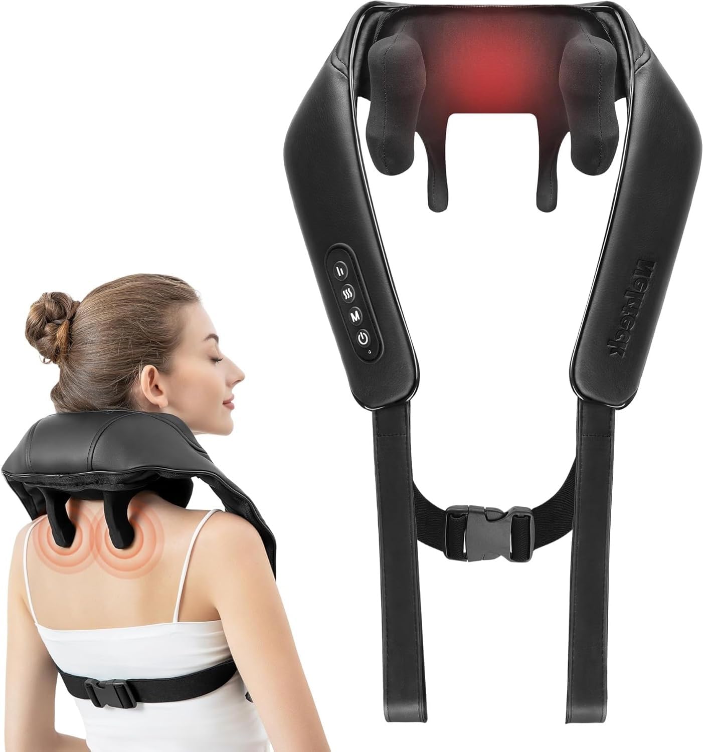 Nekteck Nackenmassagegeräte Kabellos, Schultermassagegerät mit Wärme, 6D Deep Tissue Shiatsu Elektrische Rückenmassagegeräte gegen Muskelschmerzen für Zuhause, Büro und Auto, Schwarz