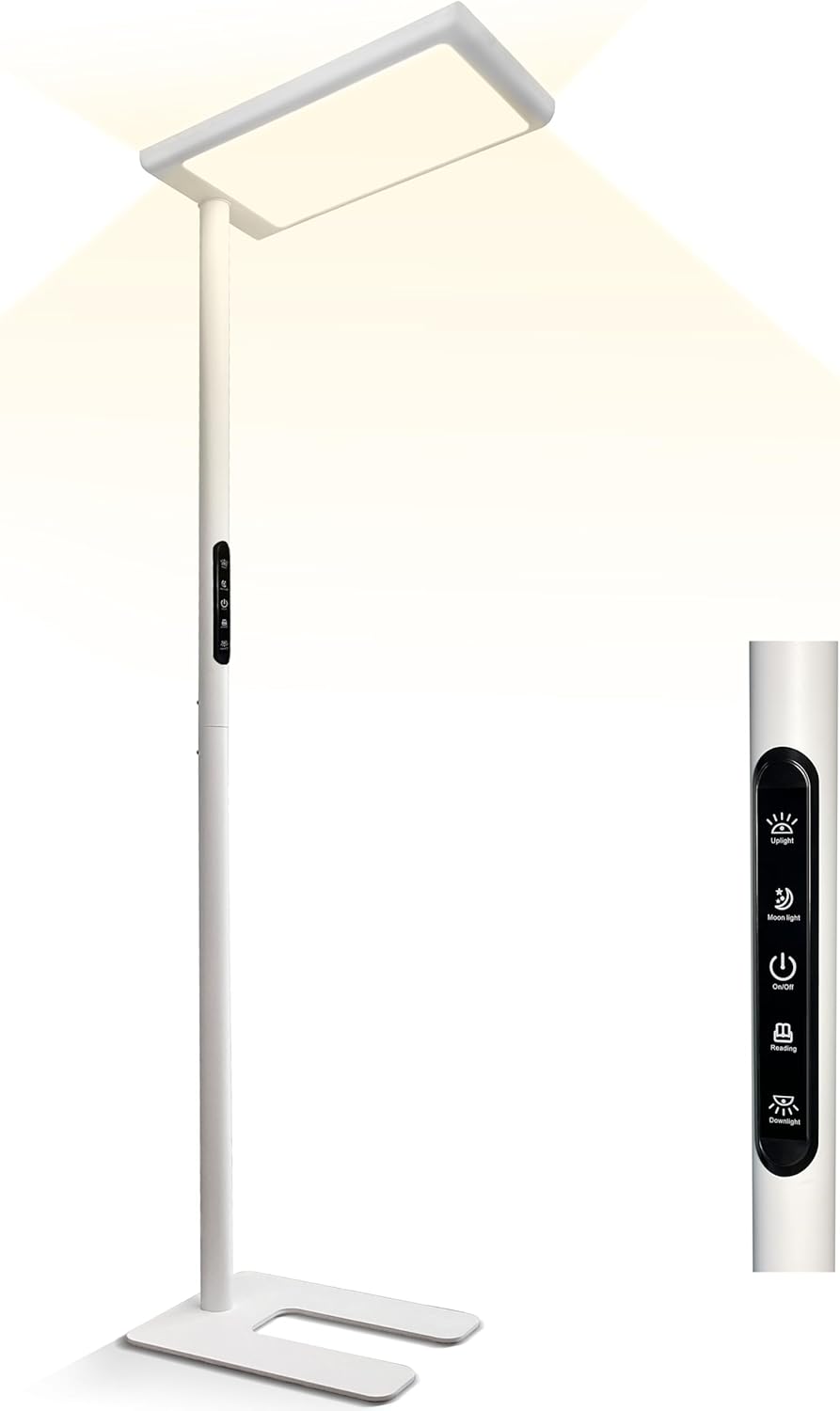 UGR98 LED Stehlampe für Büro, Tageslicht-Bürolampe, Vollspektrum-Stehlampe, dimmbar, 60 W + 50 W, Augenschutz, UGR, Neutralweiß, 4000 K, Stehlampe, Büro, Leselampe, Kinderzimmer