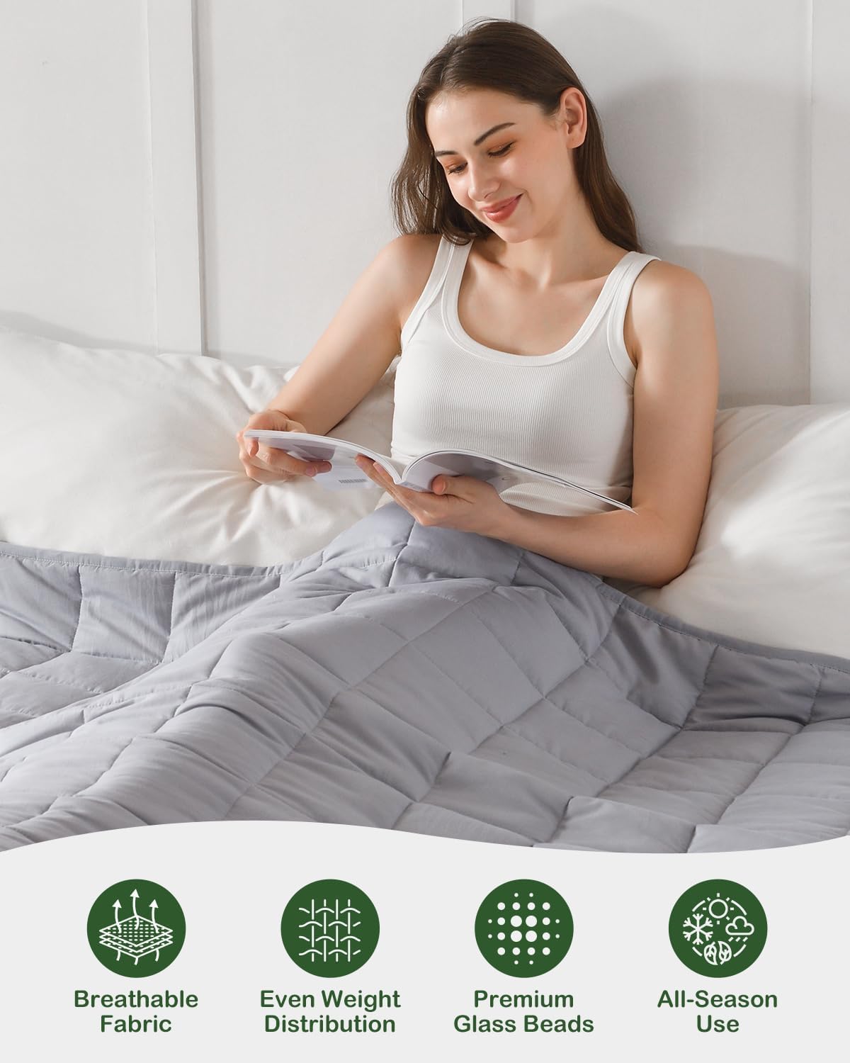 Sivio Gewichtsdecke 20LB, weiche Gewichtsdecke für Erwachsene, atmungsaktive schwere Mikrofaser mit Glasperlen, Decke für Sofa und Bett, alle Jahreszeiten, 150 x 200 cm, Grau – Bild 6