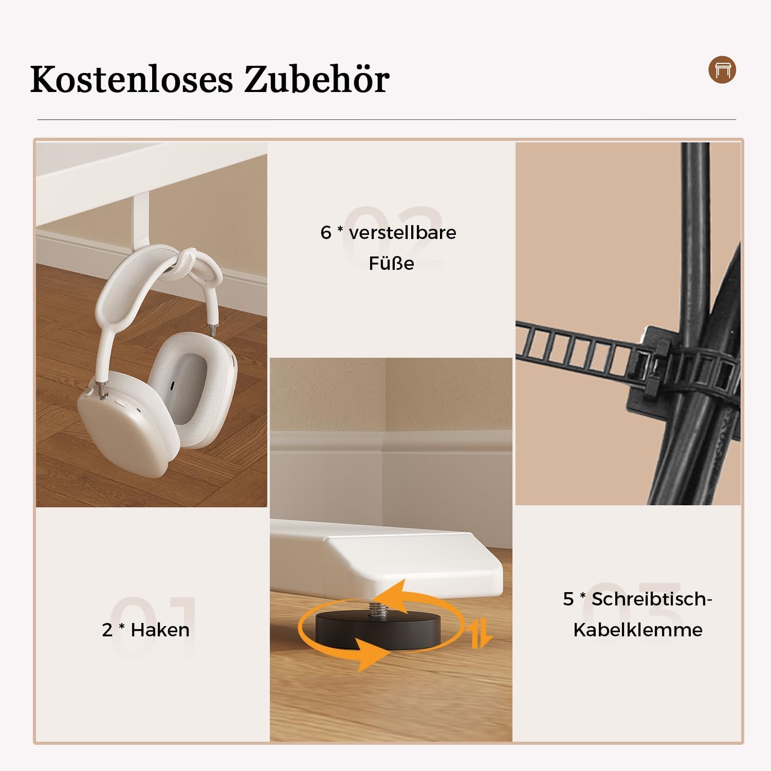 Klicelor L-förmiger elektrischer Schreibtisch, höhenverstellbar, 190 x 155 cm, L-förmiger Stehschreibtisch mit 3 Memory-Funktionen und Antikollisionstechnologie, ergonomischer Computertisch, weiß – Bild 7