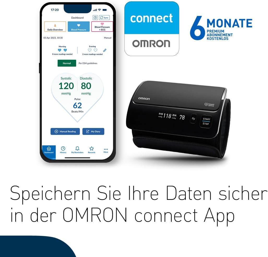 Omron Evolv All-in-One, digitales Oberarm-Blutdruckmessgerät HEM-7600T-E, kabellos, schwarz – Bild 4