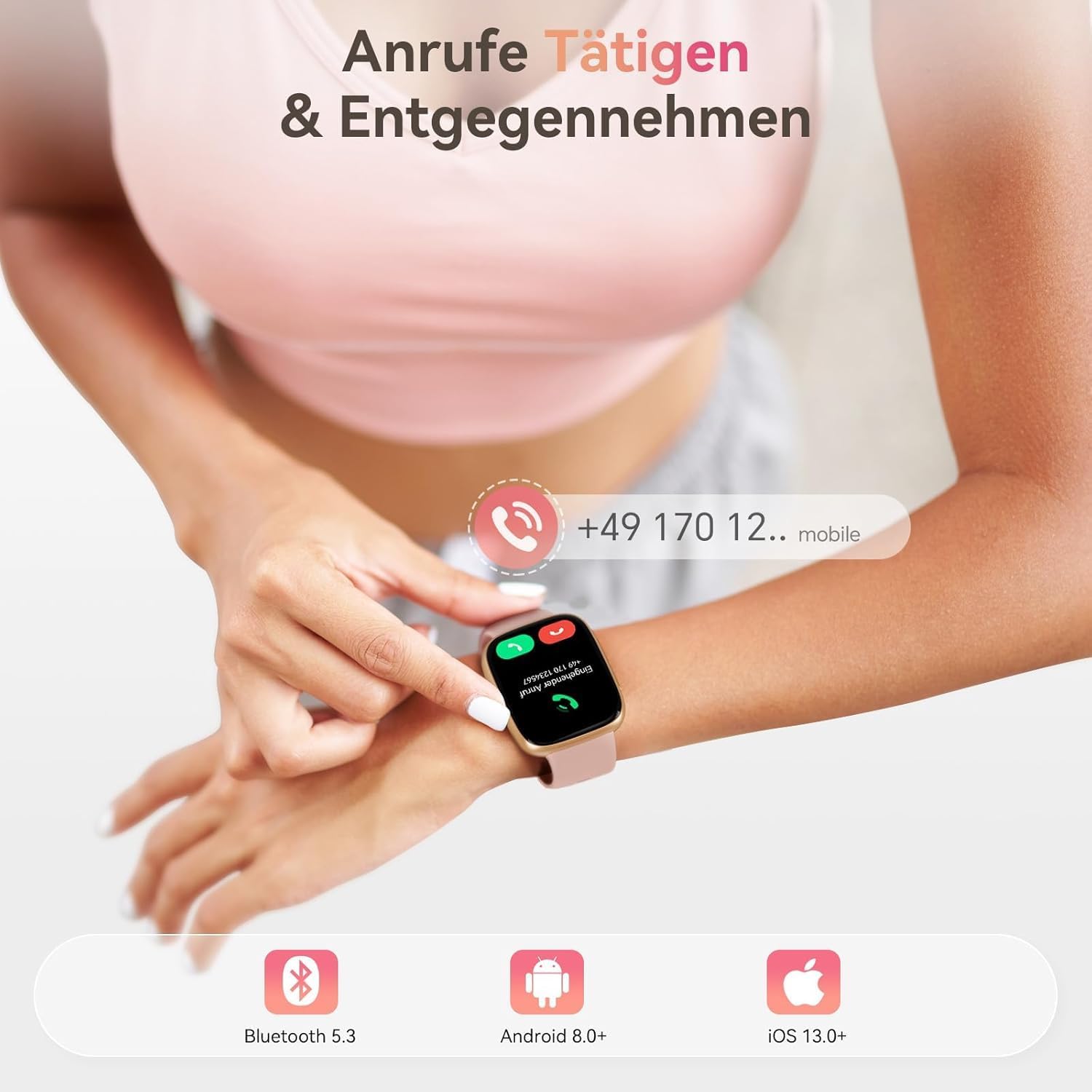 Smartwatch Damen Herren, 1,85 Zoll AMOLED-Touchscreen, Fitness-Tracker mit Bluetooth-Anrufen und KI, Herzfrequenz, SpO2, Schlaf- und Damenzyklus-Tracking, über 100 Sportmodi, 3ATM wasserdicht für iOS und Android – Bild 5