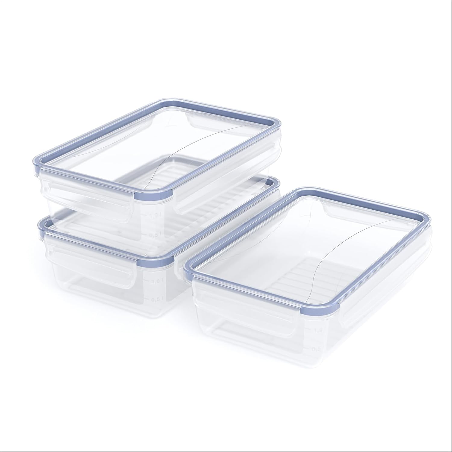 Rotho Clic & Lock 3er-Set Frischhaltedosen mit Deckel, 3 x 1,5 l, Clipverschluss mit Silikondichtung, luftdicht & auslaufsicher, spülmaschinenfest, mikrowellengeeignet, transparent/blau