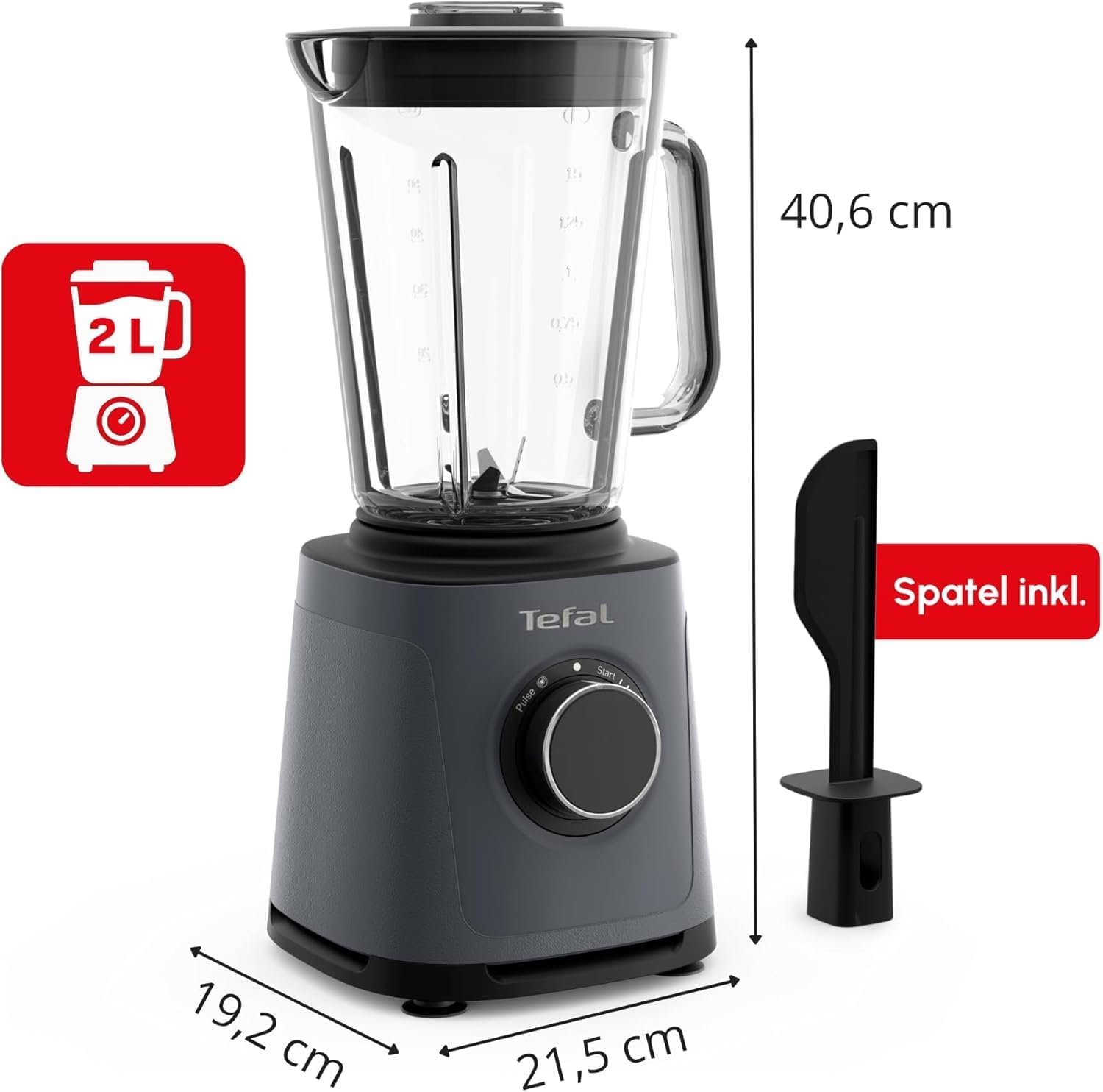 Tefal PerfectMix Essential BL771BF0 Hochgeschwindigkeitsmixer, stufenlos einstellbare Geschwindigkeit, Pulse-Funktion, abnehmbare Powelix-Klingen, hitzebeständiger 2-Liter-Glasbehälter, 1200 W, Grau – Bild 2
