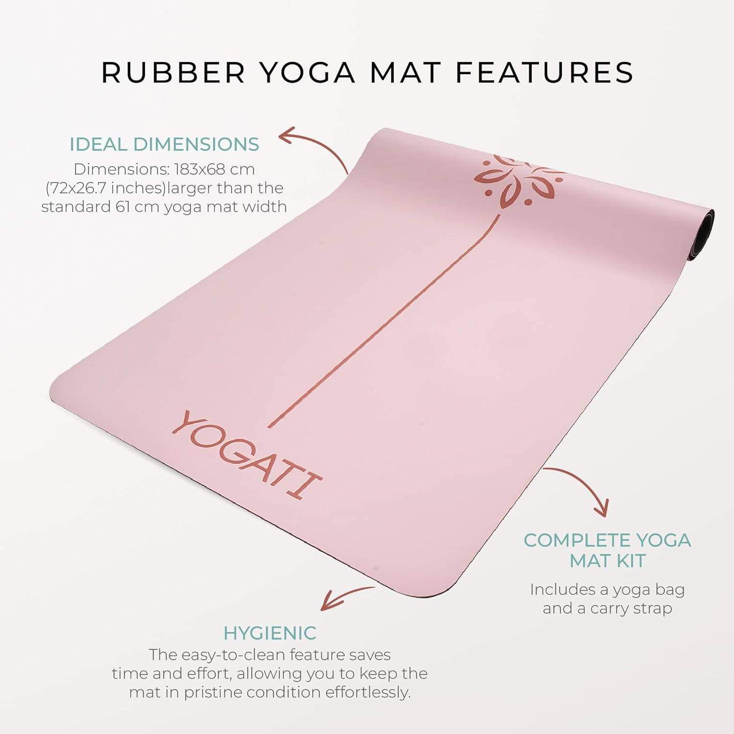 YOGATI® Yogamatte rutschfest Naturkautschuk mit Tasche - Yoga Matte groß mit Markierung, Sportmatte breit, Ideal für Fitness, Pilates und Gym Workout, Fitnessmatte Rutschfest für Damen – Bild 4