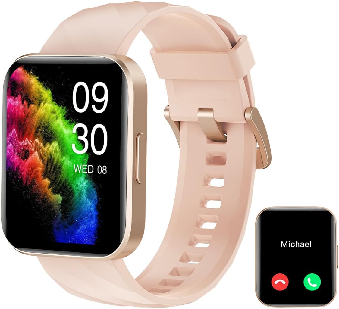 RUIMEN Smartwatch für Damen und Herren, Bluetooth-Anruffunktion, 1,85-Zoll-Fitnessuhr mit über 100 Sportmodi, SpO2-Herzfrequenzmesser, Schlafmonitor, Schrittzähler, IP68 wasserdicht, AI-Sprachassistent für Android iOS-Handy