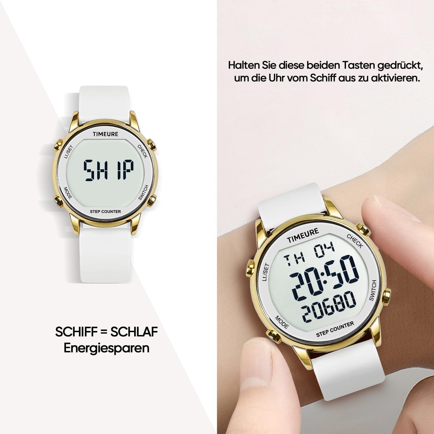 TU-2509 Schrittzähler-Uhr für Damen, Schrittzähler zum Gehen, keine App/Telefon erforderlich, wasserdichter Fitness-Kalorien-Tracker, Entfernungsmessung, Alarm, großes digitales Display, Uhr, TU-2509 – Bild 6