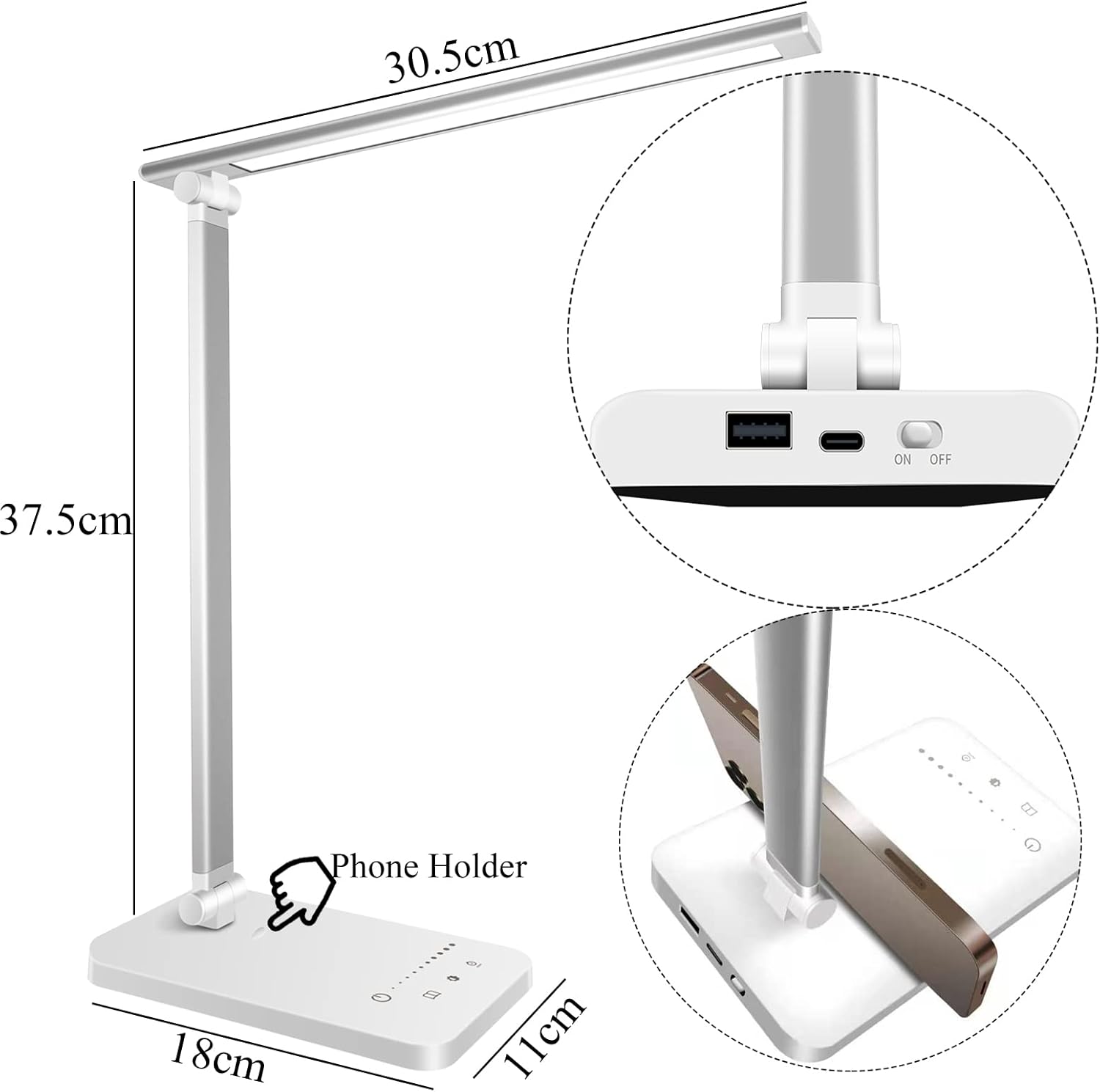 Schreibtischlampe, LED-Tischlampe, dimmbar mit 5 Helligkeitsstufen, 5 Farben, USB-Anschluss, Auto-Timer, Touchpanel, Memory-Funktion, augenfreundliche Nachttischlampe für Kinder Mädchen – Bild 8