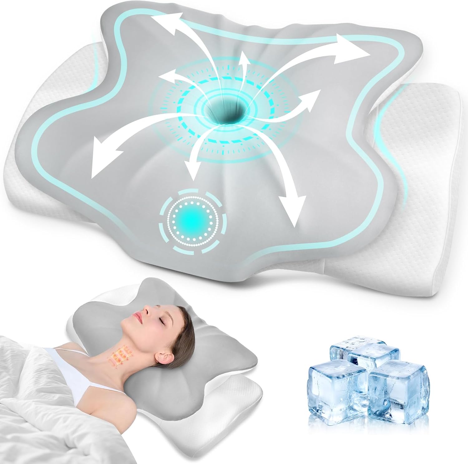 Fwiull Nackenkissen, Anti-Schnarch-Kissen, Memory-Schaum-Kissen, ergonomisch, Nackenstützkissen, orthopädisch, Nackenkissen, Seitenschläfer für Seiten-, Rücken- und Bauchschläfer (Schmetterling)