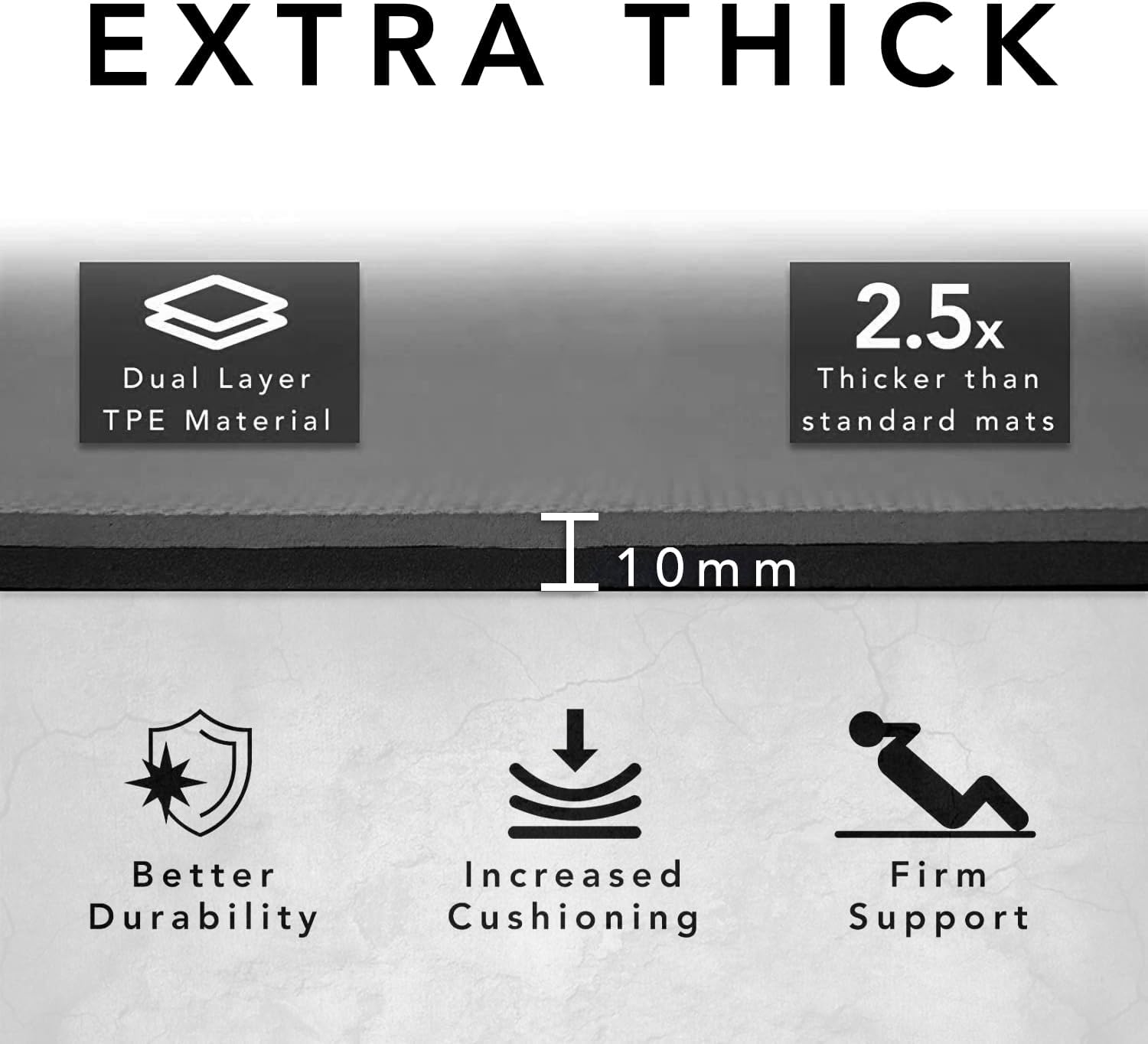 Große Trainingsmatte – extra breite und extra dicke Yogamatte für Männer und Frauen (183 cm x 80 cm x 10 mm) – rutschfeste TPE-Fitness-Gymnastikmatte für Heim-HIIT-Workouts, Pilates, Gymnastik – Bild 3