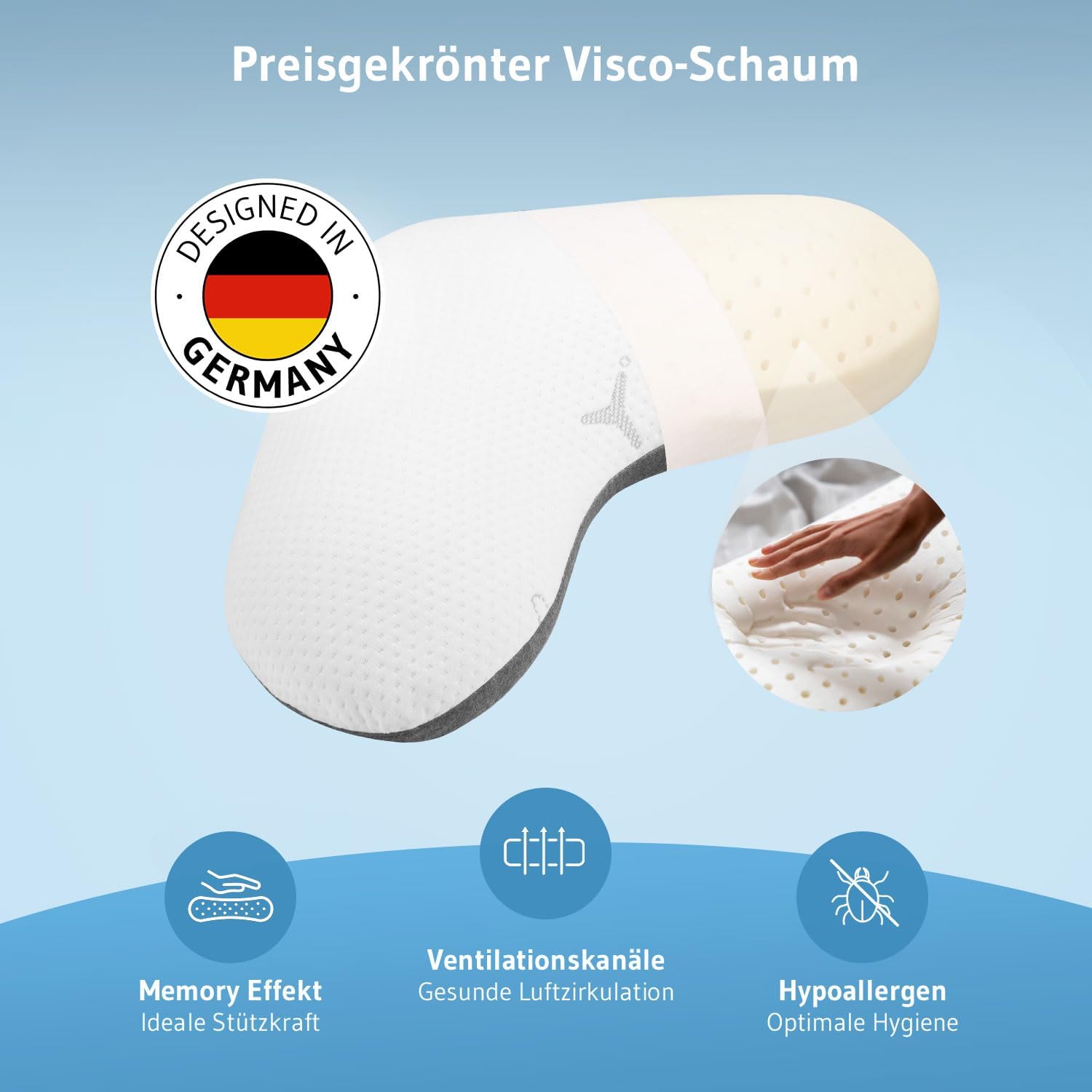 Third of Life Seitenschläferkissen mit Intense-Technologie – von Schlafexperten entwickelt, ergonomisches Memory-Schaum-Kissen für ruhigen Schlaf, Nackenstützkissen für Allergiker geeignet – Bild 3