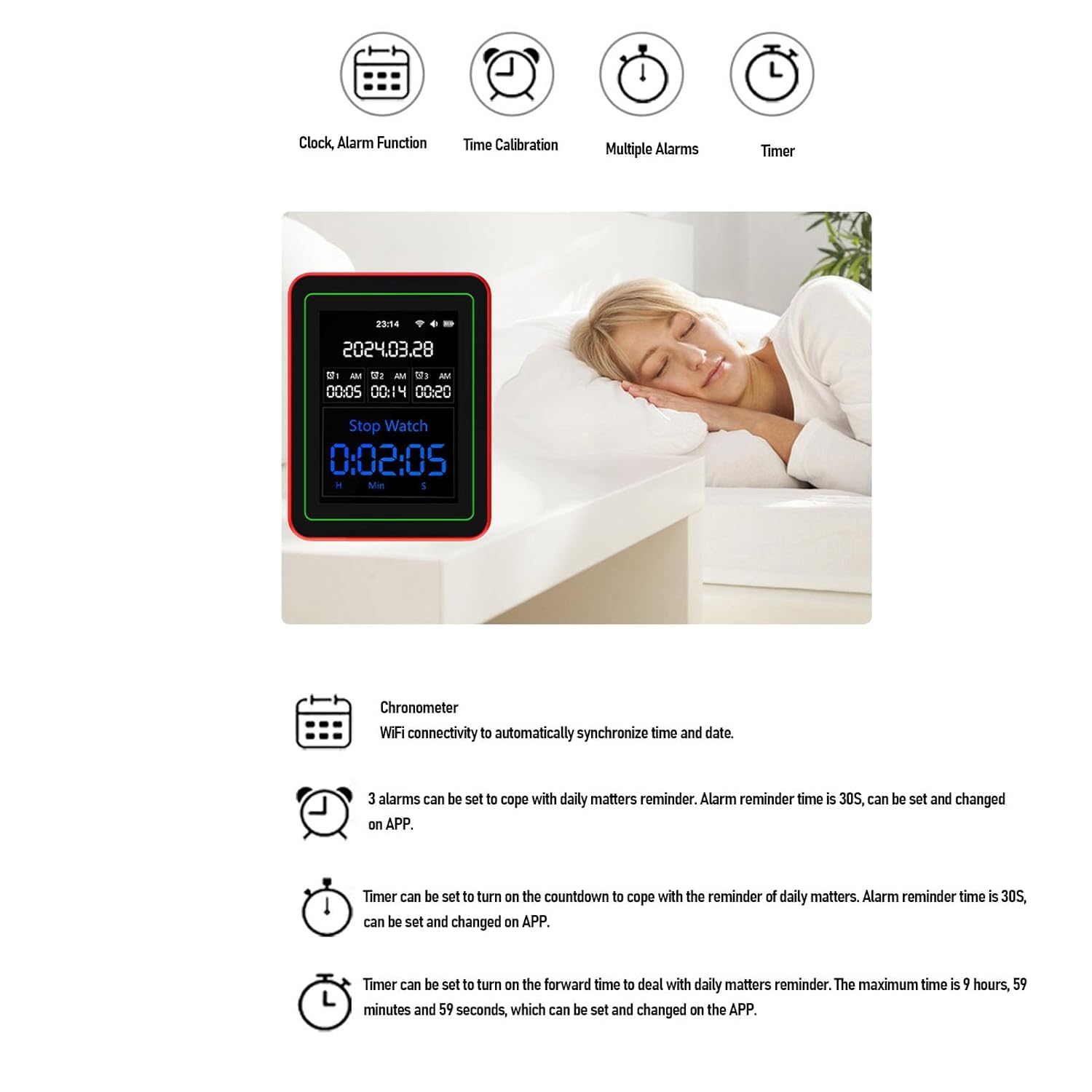 15-in-1-Luftqualitätsmonitor, tragbarer WiFi-Luftqualitätsmessgerät-Detektor mit CO2-TVOC-HCHO-PM2,5-Temperatur-Feuchtigkeitserkennung, 2,8-Zoll-LCD-Digitalanzeige für Zuhause (Schwarz + Rot) – Bild 6