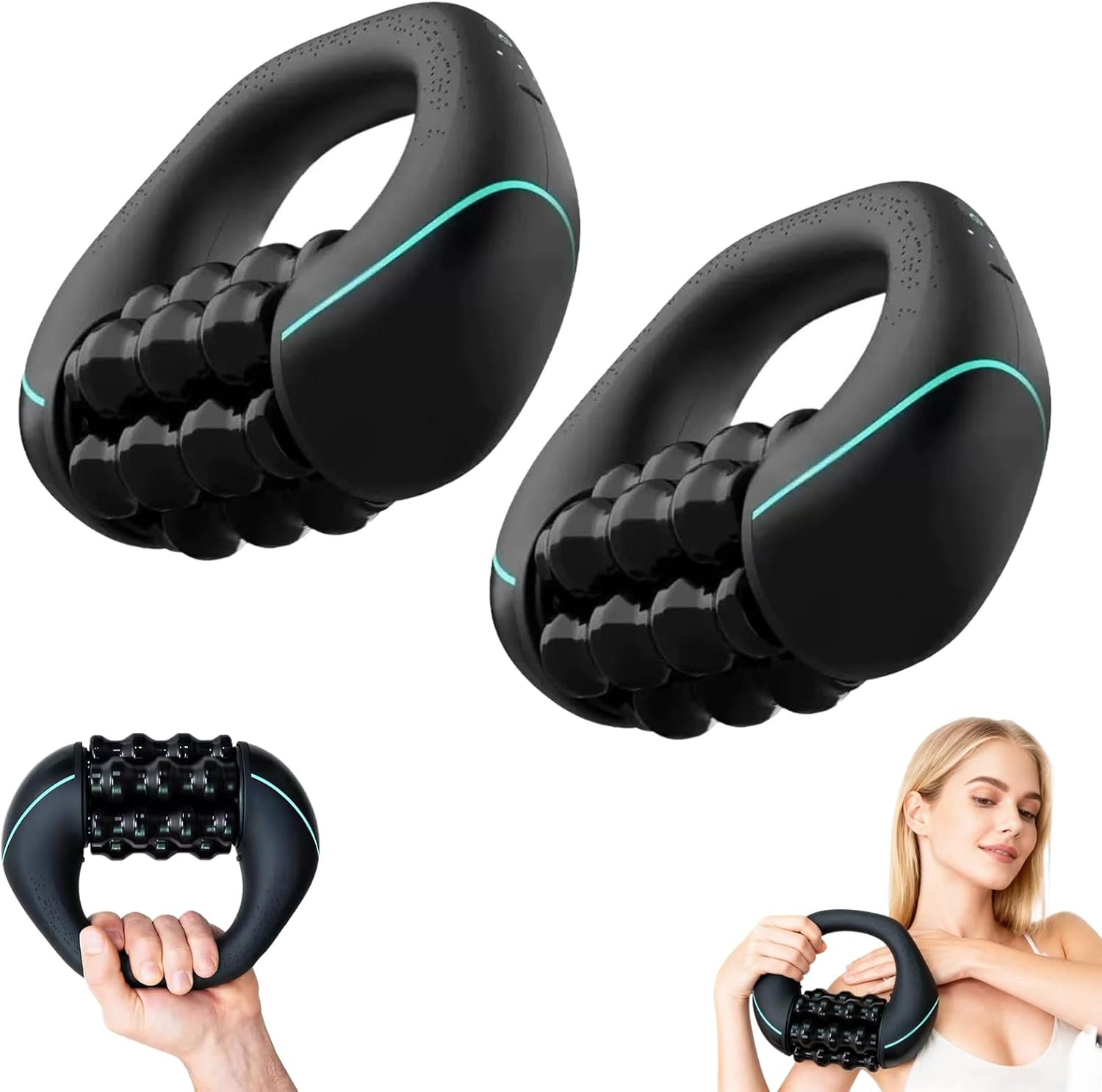 Elektrischer Massageroller, elektrisches Handmassagegerät mit Tiefengewebsrollen, 3 Intensitätsstufen, 24 Massagetasten, wiederaufladbar, für Rücken, Schulter und Nacken (1 Stück) – Bild 2
