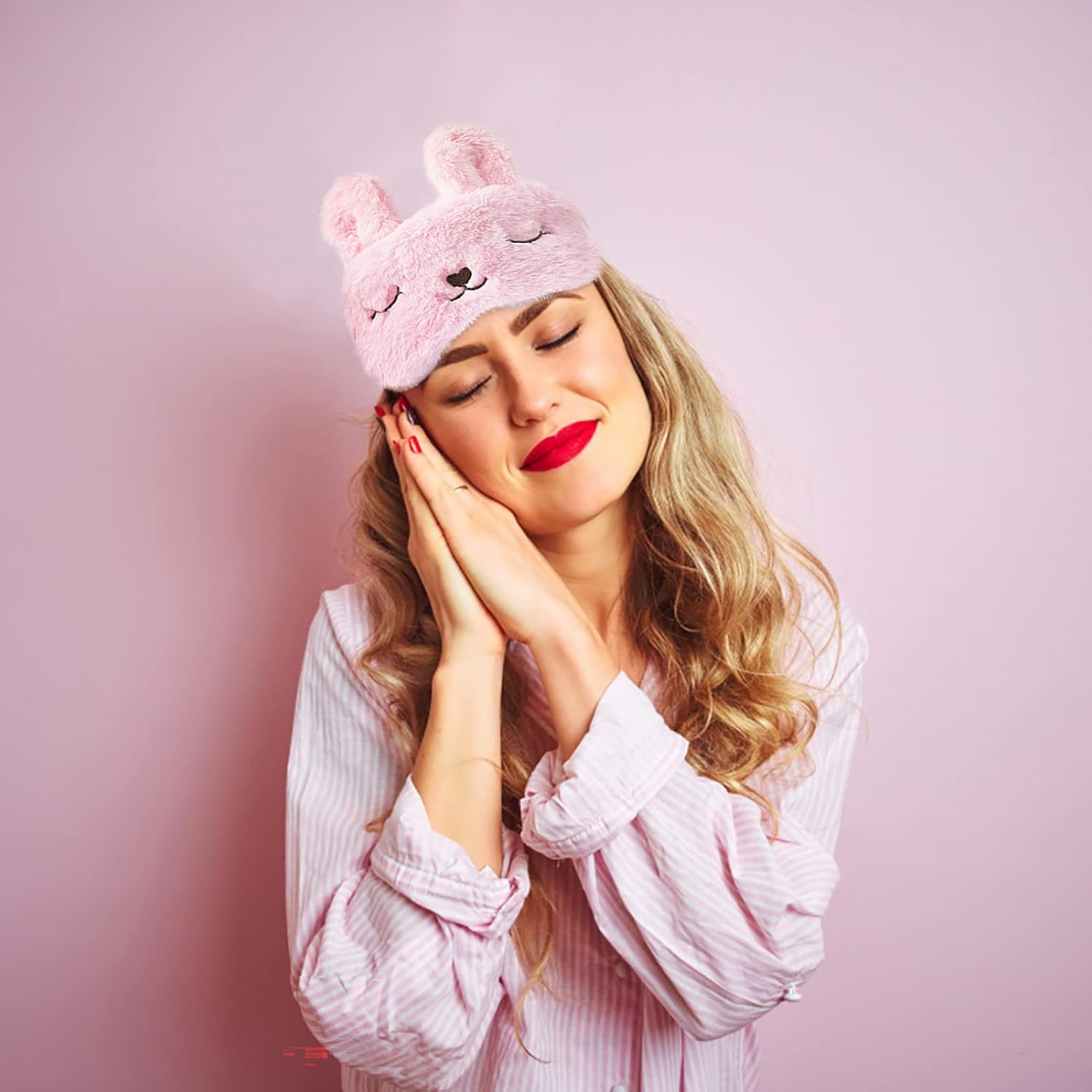 Ulife Mall Lustige 3D-Schlafmaske mit niedlichem Kaninchen, Plüsch-Schlafmaske, Augenbinde zum Schlafen, Reisen, Augenmaske mit verstellbarem Gummiband, Schlafmasken, Augenabdeckung für Kinder, Mädchen, Jungen, Frauen, Rosa – Bild 6