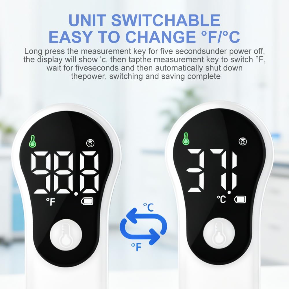 Fieberthermometer Stirnthermometer – wiederaufladbar & kontaktlos, Infrarot-Stirnthermometer für die ganze Familie mit sekundenschneller Messung – für zu Hause und unterwegs – Bild 6