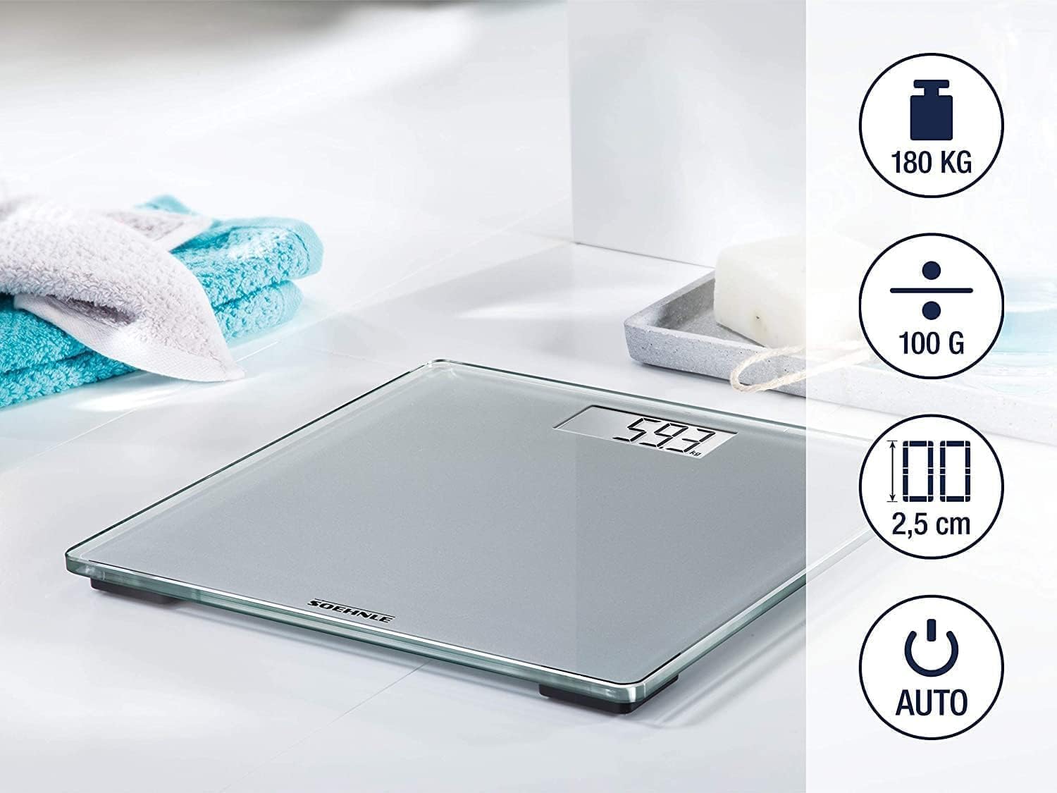 Soehnle Style Sense Kompakte Digitalwaage für 300 Personen, silber – Bild 3