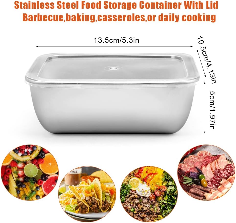 6 Stück Frischhaltedosen aus Edelstahl mit Deckel, 500 ml, stapelbare Meal-Prep-Boxen, Edelstahlbehälter mit Deckel, wiederverwendbare Gefrierbehälter, Vorratsdosen, spülmaschinenfest und gesund, 13,5 x 10,5 x 5 cm – Bild 2