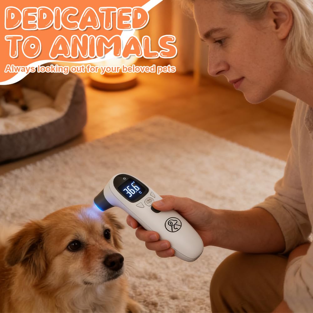 Fieberthermometer Hund, Digitales Haustierthermometer mit LED-Anzeige, Tragbares Fiebermessgerät Ohr für Hunde und Katzen, Ohrthermometer Hund mit Speichermodus – Bild 5
