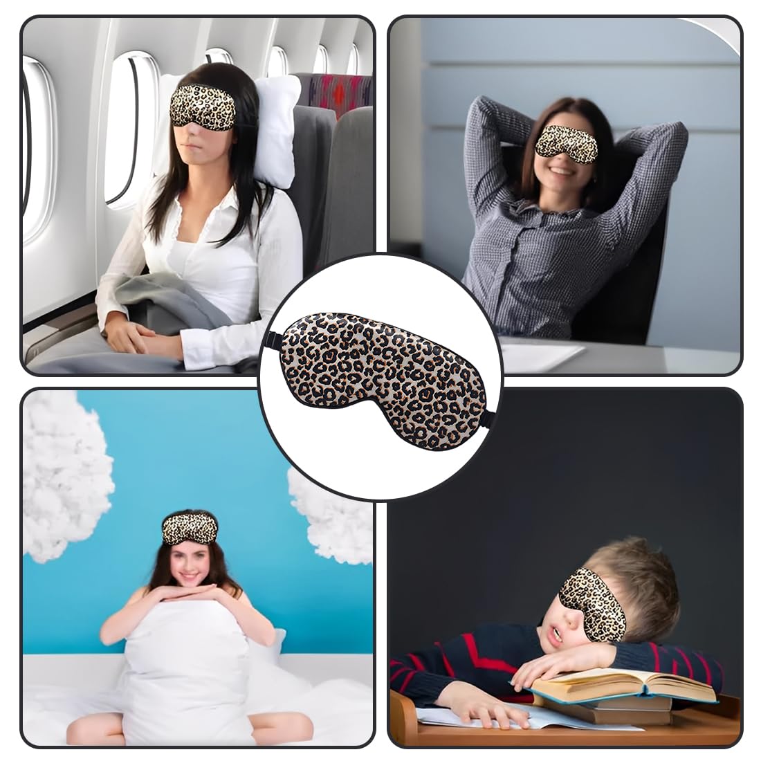 Schlafmaske aus Maulbeerseide, Schlafmaske aus Leopardenseide für Frauen, mit Satin-Haarband, Schlafmaske aus weicher Seide, Augenmaske, Schlafmaske, lichtblockierende Schlafmaske für Pausenreisen, blockiert Licht – Bild 6