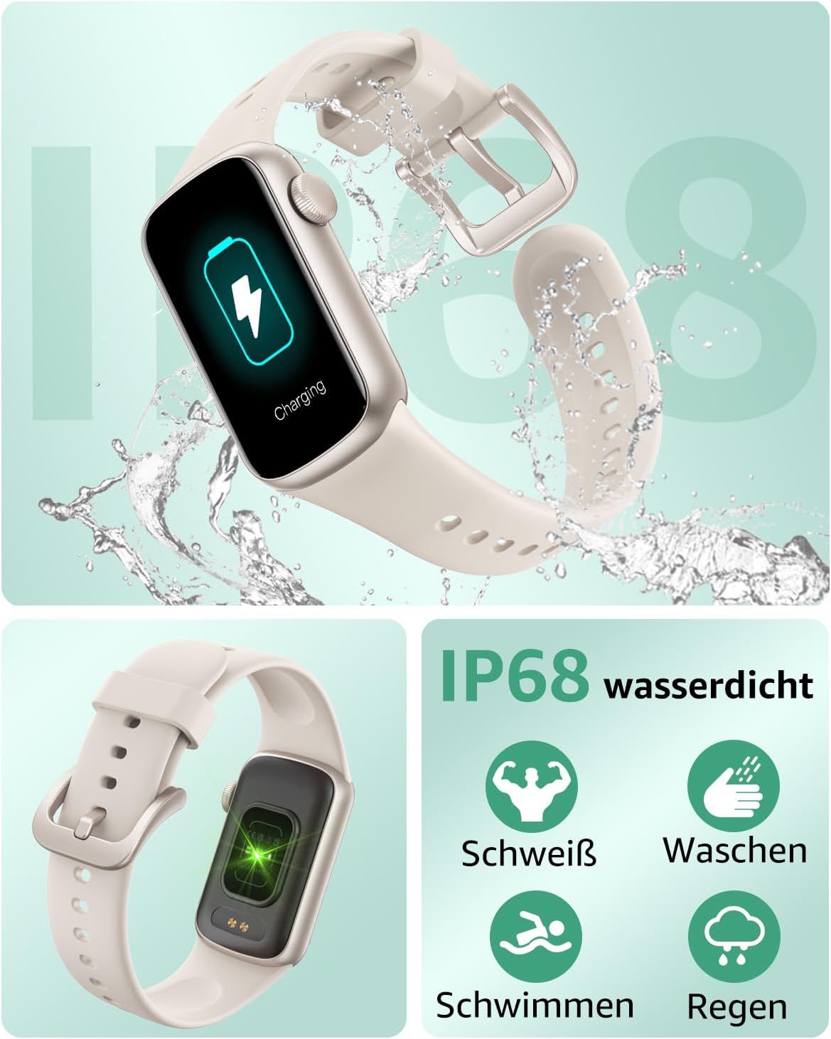 Fitness Tracker, 1,47 Zoll HD-Display Fitnessuhr mit 137+ Sportmodi, Smart Watch mit Schlafmonitor Schrittzähler, IP68 Wasserdichte Fitnessuhr für Damen Herren Starlight – Bild 6