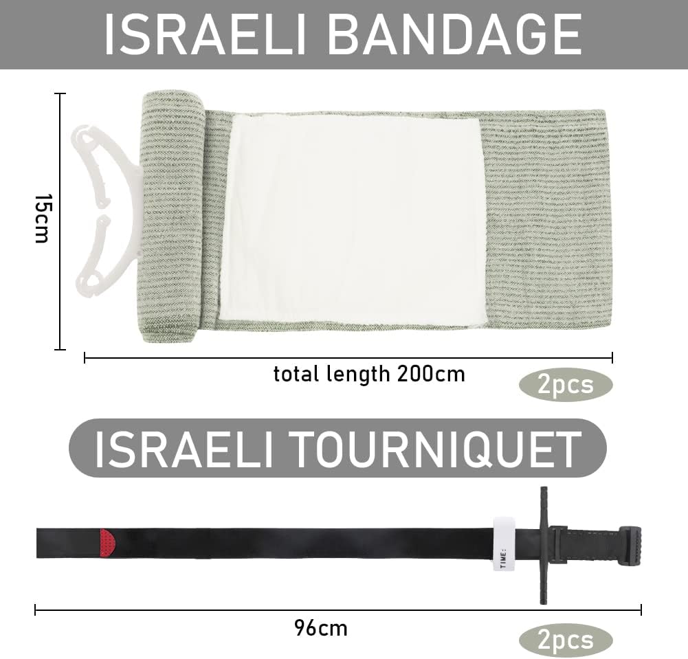2 x taktische Tourniquets + 2 x israelischer Verband. 6-Zoll-Notfallverband mit Vakuumpackung für einhändige Bedienung von blutstillendem, Notfall-Erste-Hilfe-Verband für Wandern, Bergsteigen, Sport, Camping – Bild 2