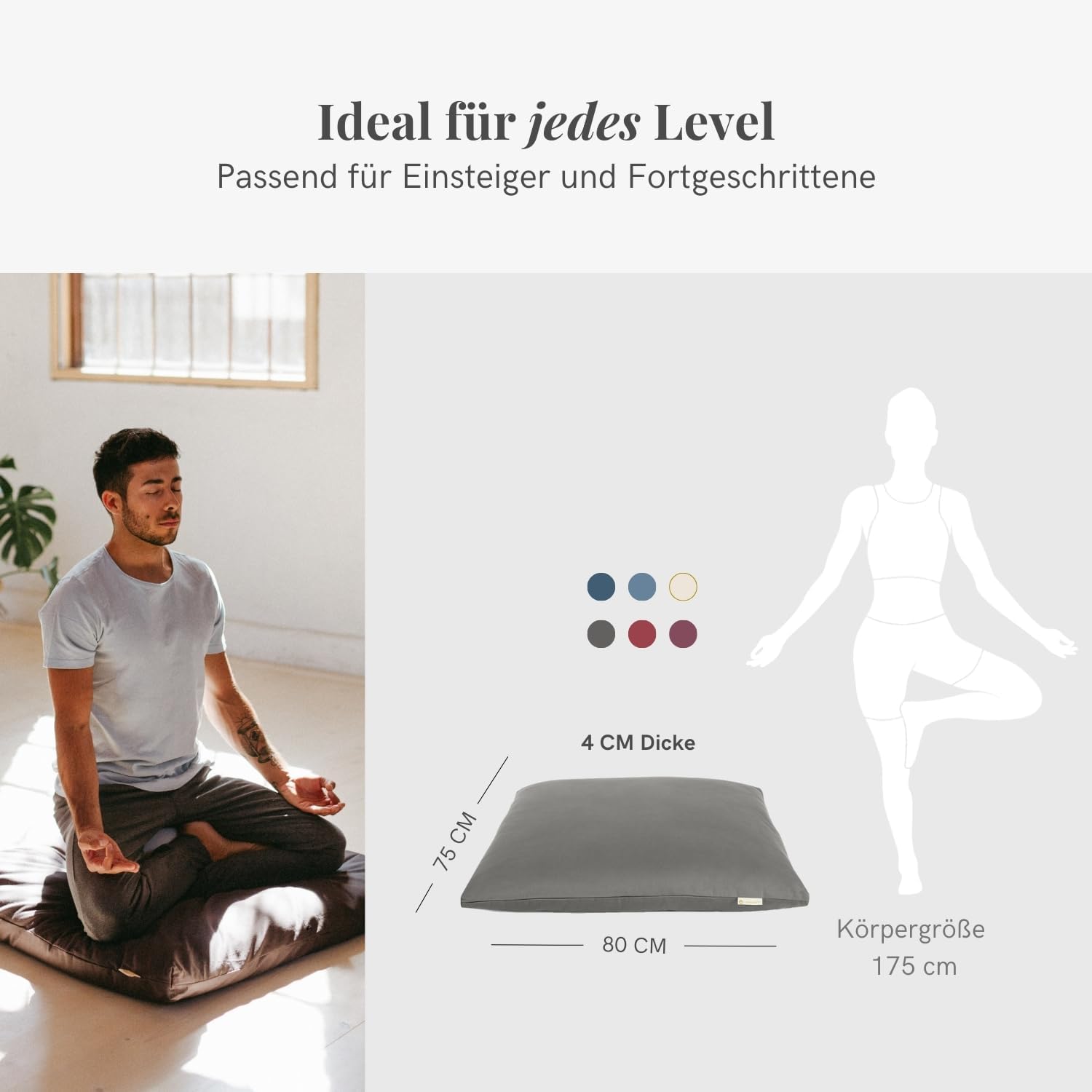 Lotuscrafts Zabuton Deluxe Meditationsmatte – extra dick – Meditationskissenunterlage für entspannte Meditation – waschbarer Bezug aus 100 % Baumwolle – GOTS-zertifiziert – Bild 4