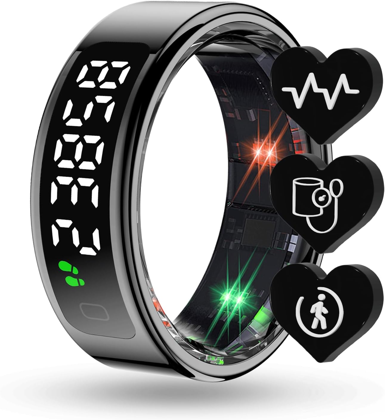 Fontastic Divo Smart Ring mit Display, Fitnessring mit Schlaftracker, Schrittzähler, Herzfrequenz- und Blutsauerstoffmessung, 1ATM wasserdicht, kabellose Ladestation, Fitnessring Android kompatibel