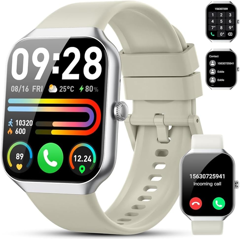 Smartwatch Herren Damen 1,96 Zoll HD 2026 Fitnessuhr Smartwatch mit Telefonfunktion, 115+ Sportmodi Schrittzähleruhr, Herzfrequenz-SpO2-Schlafmonitor, IP68 wasserdichte Sportuhr für Android iOS