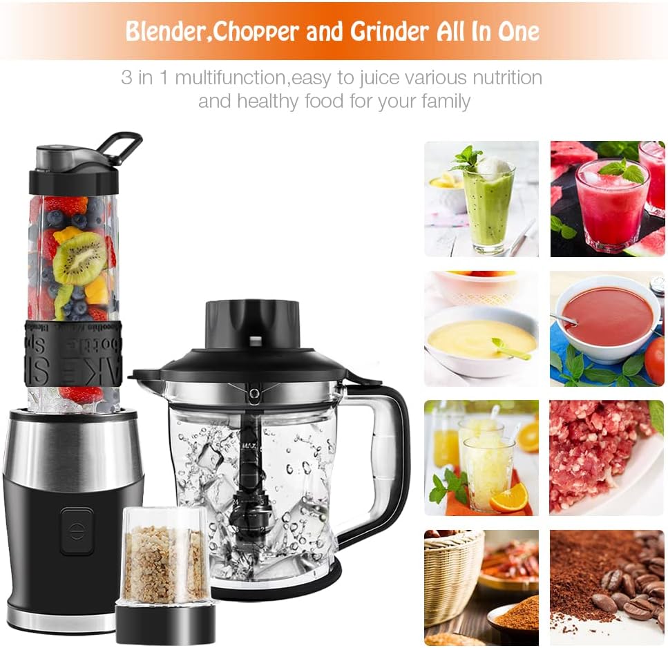 WAWORIO Mixer Smoothie Maker, 700 Watt Standmixer, Smoothie Mixer, Multifunktions Smoothie Maker, Fleischzerkleinerer, Eiscrusher/Kaffeemühle mit 570 ml Sportflasche, BPA-freies Tritan – Bild 2