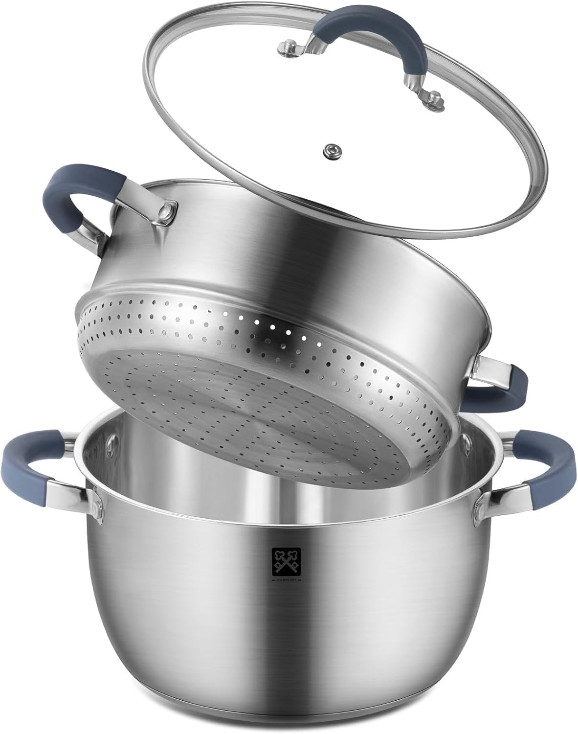 Dampfgarer mit Glasdeckel 24 cm, Edelstahl 5,3 l Dampftopf inklusive Dampfkorb, Induktionsdämpfer, Kartoffeldämpfer, Couscous-Topf, geeignet für Gemüse, Suppen, Knödel, Backofen und Spülmaschine