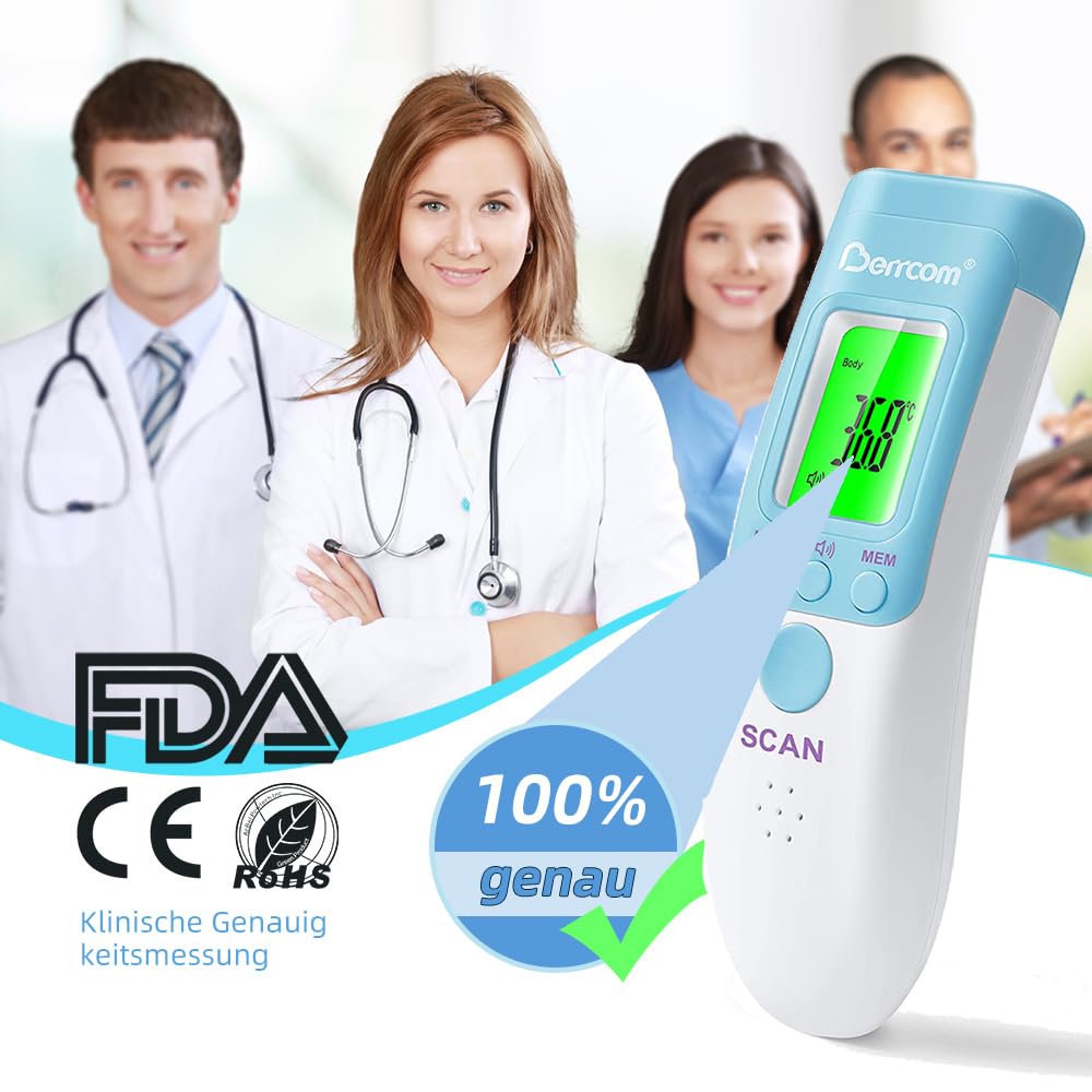 Berrcom Fieberthermometer, kontaktloses Stirnthermometer für Babys, digitales Infrarot-Medizinthermometer mit Fieberalarm – Bild 3