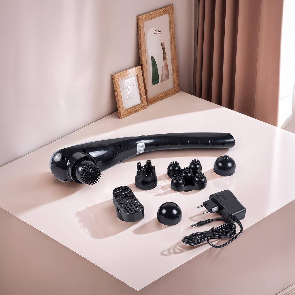 GLOBAL RELAX EGO Multifunktionales kabelloses Körpermassagegerät, Grau, Shiatsu-Massageperkussion, 6 austauschbare Köpfe, 10 Intensitätsstufen, LCD-Display – Bild 4