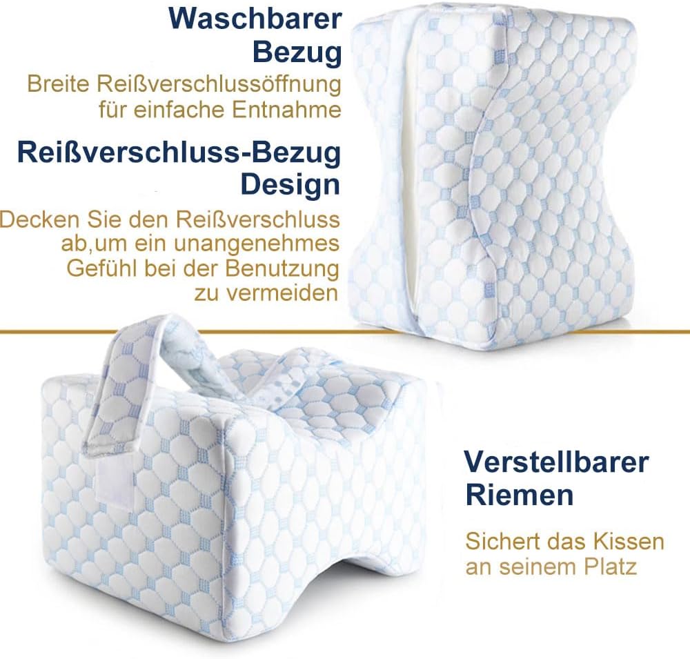 Kniekissen für Seitenschläfer, ergonomisches Memory-Schaum-Beinkissen, atmungsaktiv, waschbarer Bezug, Komfortkissen für Beine, Schlafen, Reisen, Sofa – Bild 2
