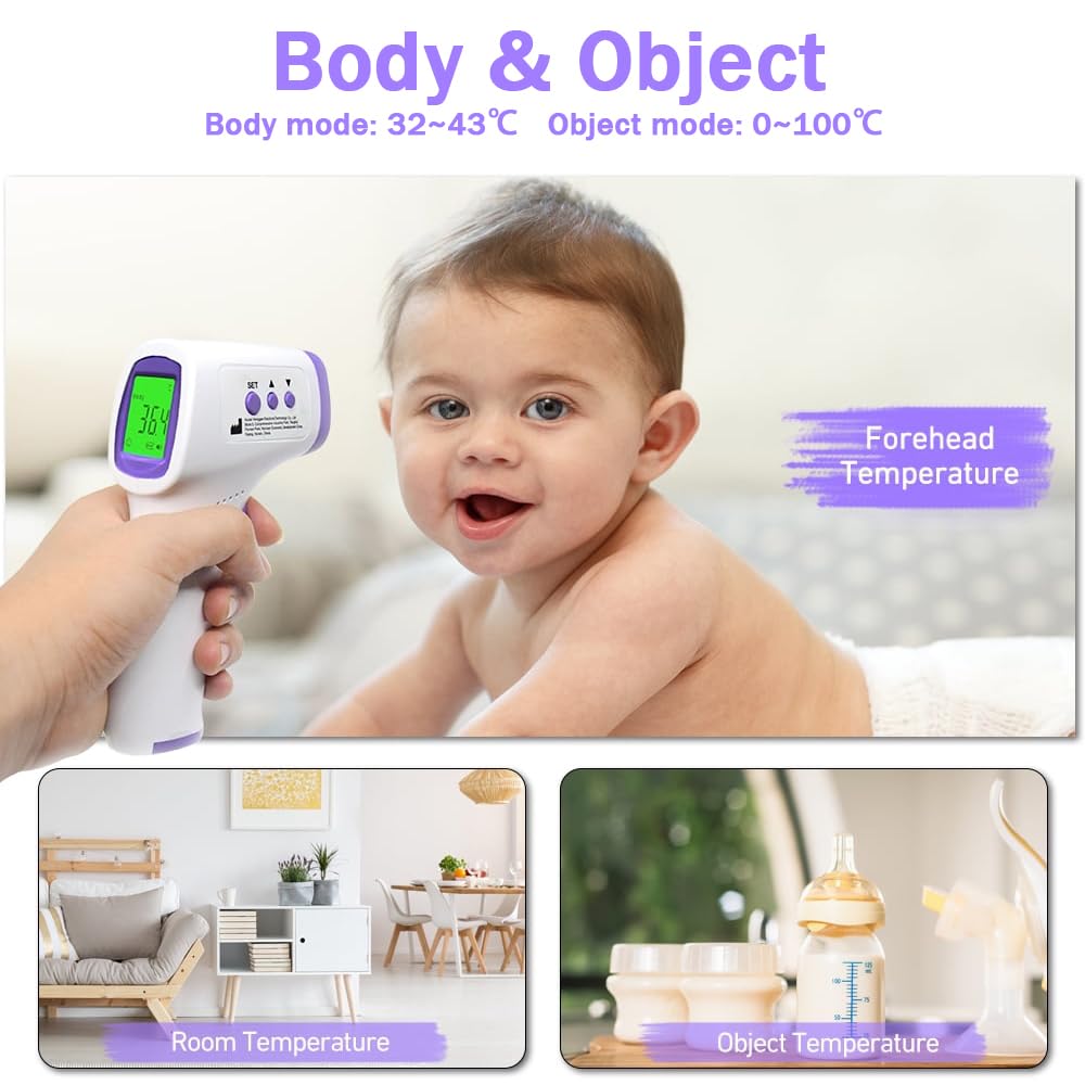 Fieberthermometer, Fieberthermometer kontaktlos mit 3 Farben, Fieberalarm, 32 Speicherfunktionen, kontaktloses Infrarot-Stirnthermometer für Babys, Kinder, Erwachsene, nur für den Heimgebrauch – Bild 4