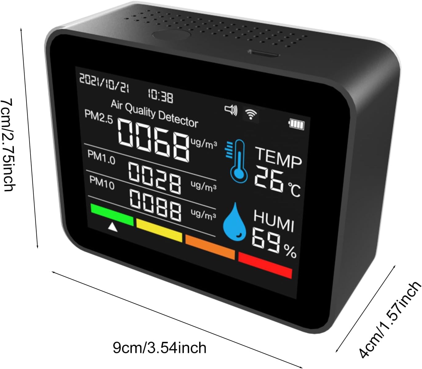 Interaktiver Luftqualitätsmonitor mit Farbdisplay, WLAN-Thermometer und Hygrometer für Smart App, 12 Funktionen, Alarmfunktion, CO2-Detektor für Zuhause und Büro, tragbar (schwarz) – Bild 7
