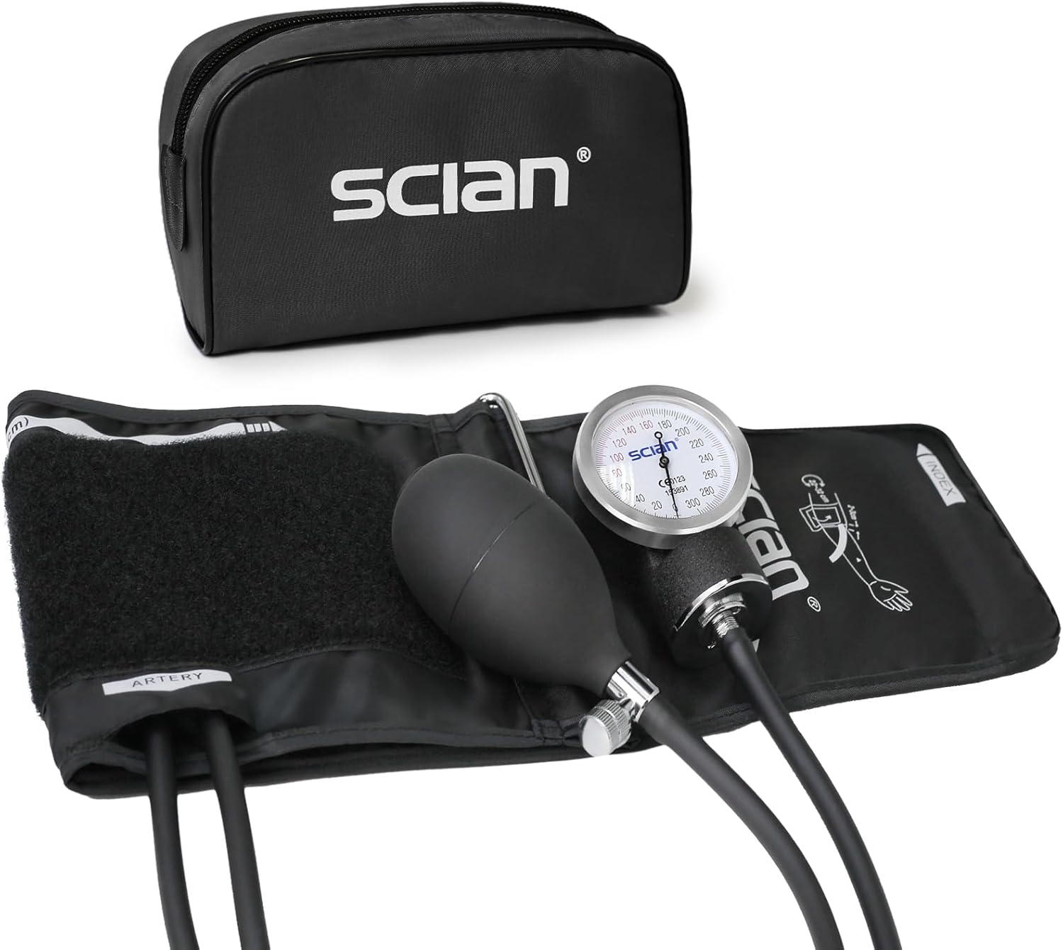 SCIAN Manuelles Blutdruckmessgerät mit großer Blutdruckmanschette (33–51 cm) und D-Ring, inklusive Tragetasche für Krankenschwestern, Ärzte, Senioren, Erwachsene, Schwarz, Größe L – Bild 8