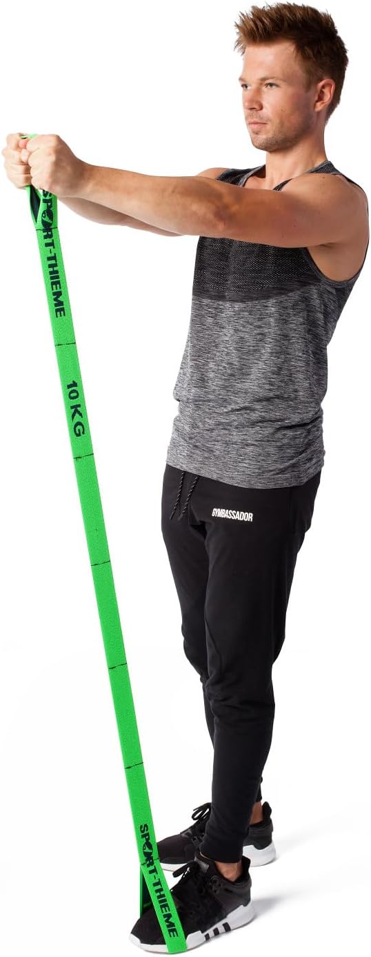 Sport-Thieme Fitnessband für Arme und Beine, elastisches Textilband, Gymnastikband, Widerstandsband mit Schlaufen, 3 Zugstärken und Farben: L: 96 cm Latex-Polyesterfäden Markenqualität – Bild 3