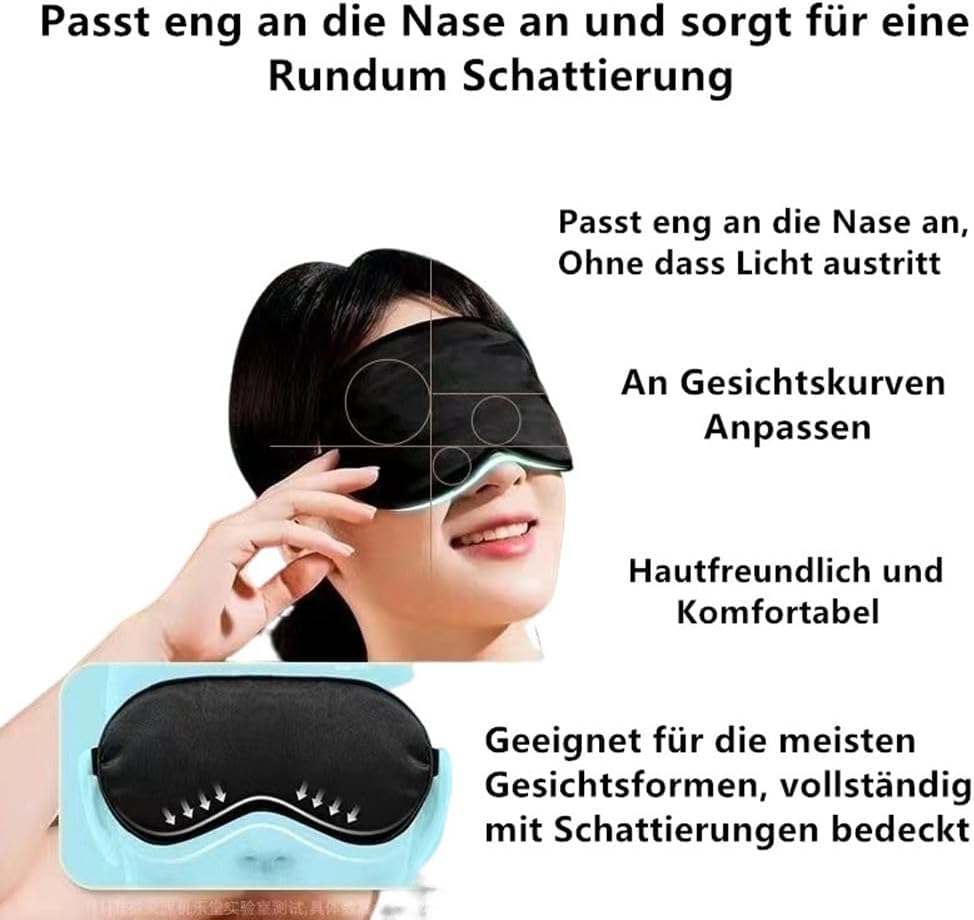 Premium-Schlafmaske mit verstellbarem Gummiband, perfekt für Seitenschläfer, Reisen und Yoga, lichtblockierend, atmungsaktiv, angenehm zu tragen, Unisex, (schwarz) – Bild 4
