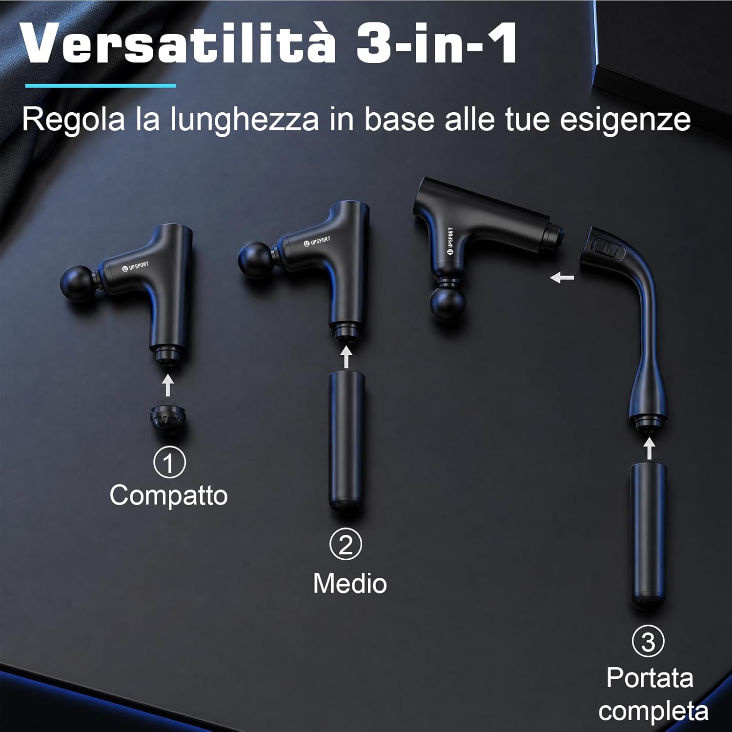 Vatertagsgeschenk:50cm Massagepistole Rücken für Volle Reichweite&Deep Tissue Massagegerät gegen Verspannungen,3-Stufiges Gehäuse,7kg Kraft Turbo-Perkussion,4 Köpfe,Leise,USB-C Schnelllade – Bild 2
