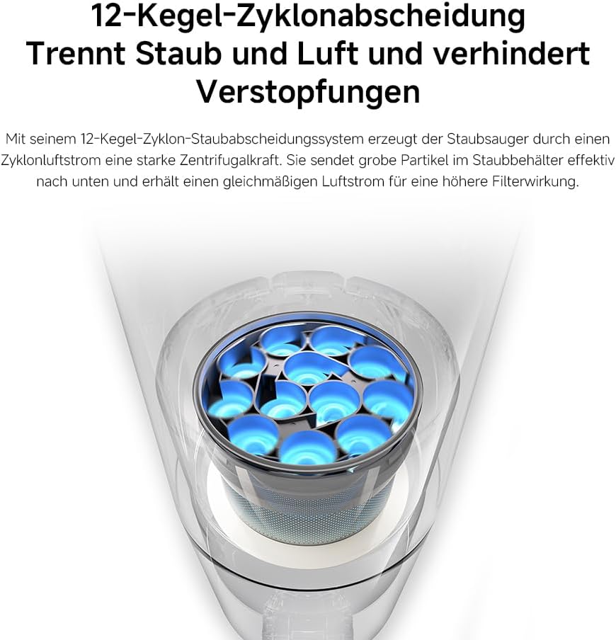 XIAOMI G20 Akku-Staubsauger, 25 kPa/150 AW Saugleistung, bis zu 60 Minuten Laufzeit, 99,9 % Filterleistung, Bodensuchscheinwerfer, Akku-Staubsauger für Hartböden, Teppiche und Tierhaare – Bild 7