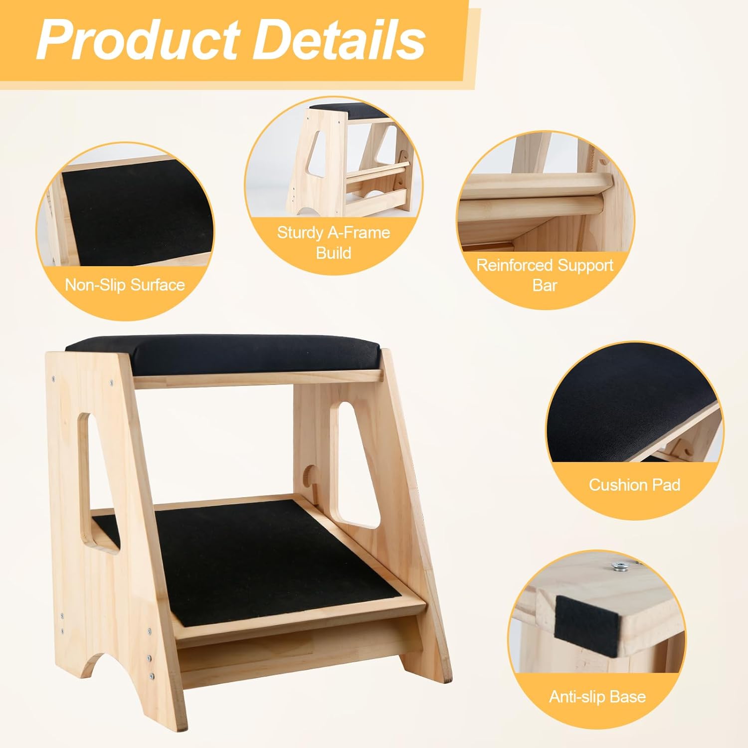 Fußstütze für unter den Schreibtisch, verstellbare Fußstütze mit einer Tragkraft von 136 kg, Fußhocker aus Holz mit rutschfester Polsterung für Büro und Zuhause – Bild 6