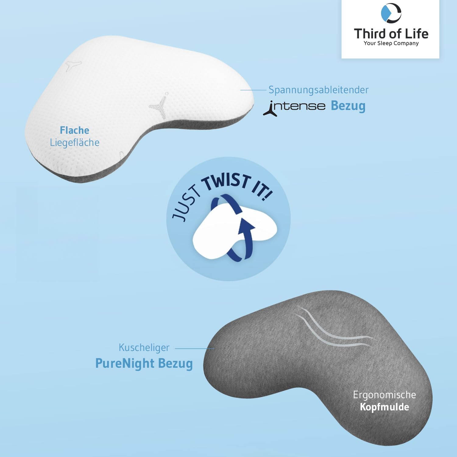Third of Life Seitenschläferkissen mit Intense-Technologie – von Schlafexperten entwickelt, ergonomisches Memory-Schaum-Kissen für ruhigen Schlaf, Nackenstützkissen für Allergiker geeignet – Bild 5