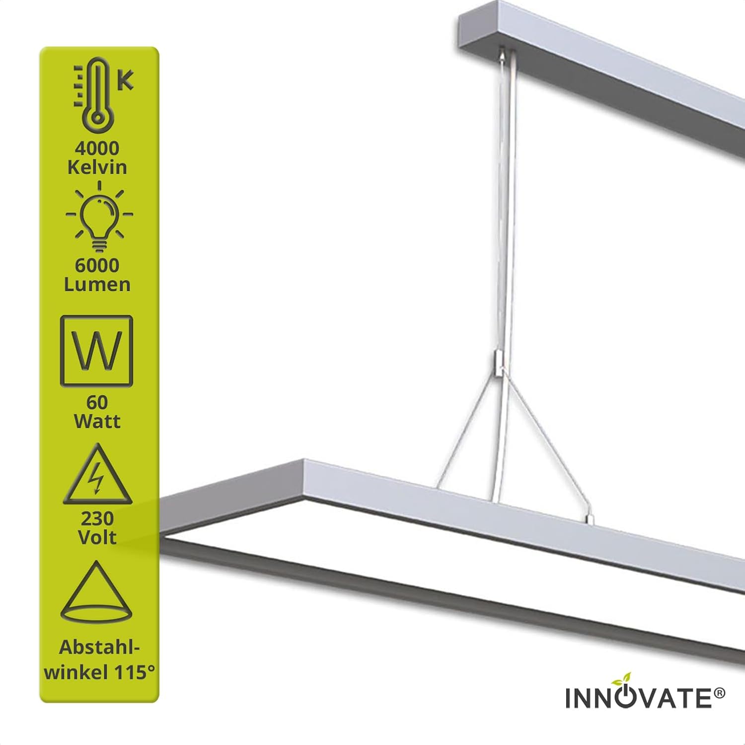INNOVATE Office Pro Pendelleuchte Up & Down Silber, LED-Hängelampe, Büro, Hängelampe, höhenverstellbar, LED-Pendelleuchte, Tageslichtlampe, Arbeitszimmer, Hängepaneel, 6000 K, 4000 lm – Bild 4