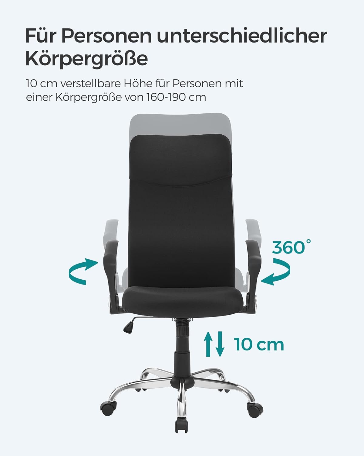 SONGMICS Bürostuhl, ergonomischer Drehstuhl, gepolsterter Sitz, Stoffbezug, verstellbar und neigbar – Bild 7